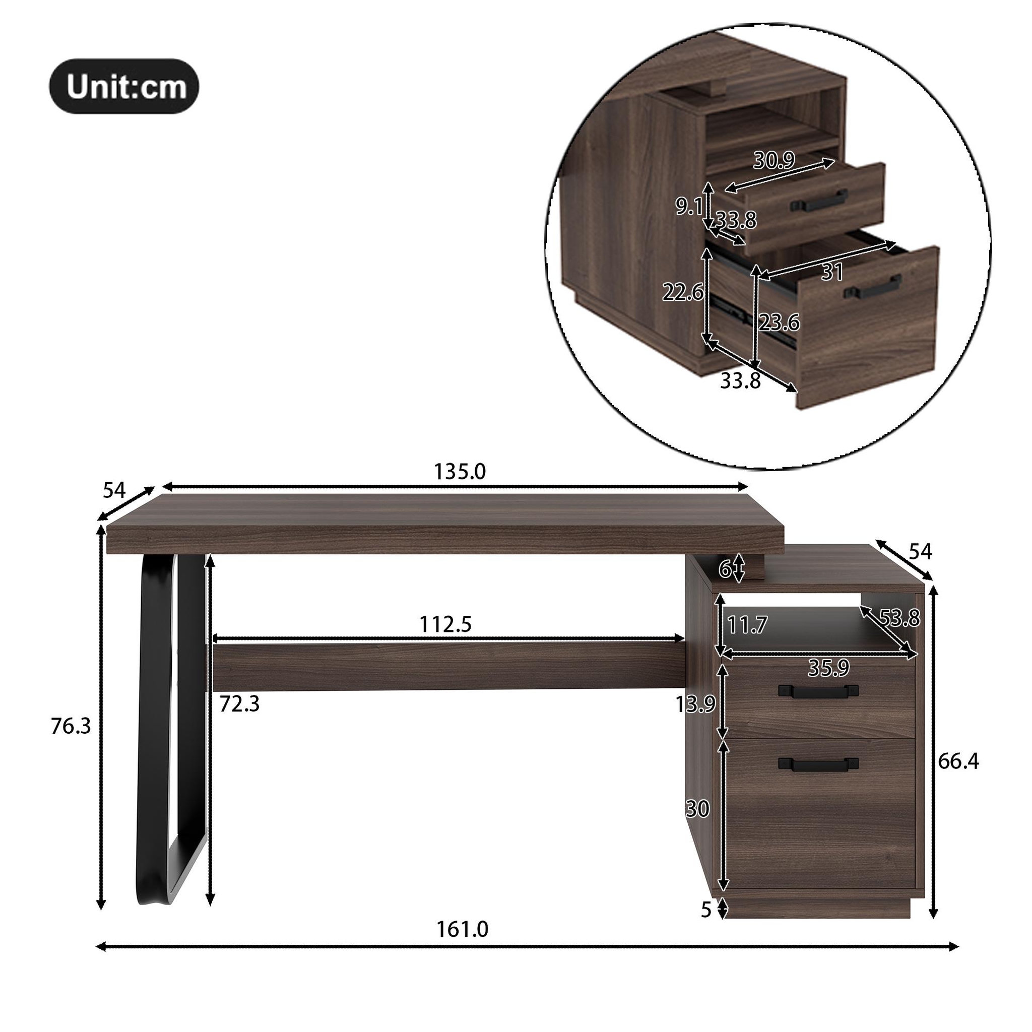 Voir la diapositive 3 : MERAX Bureau 161 cm coloris marron mdf et métal