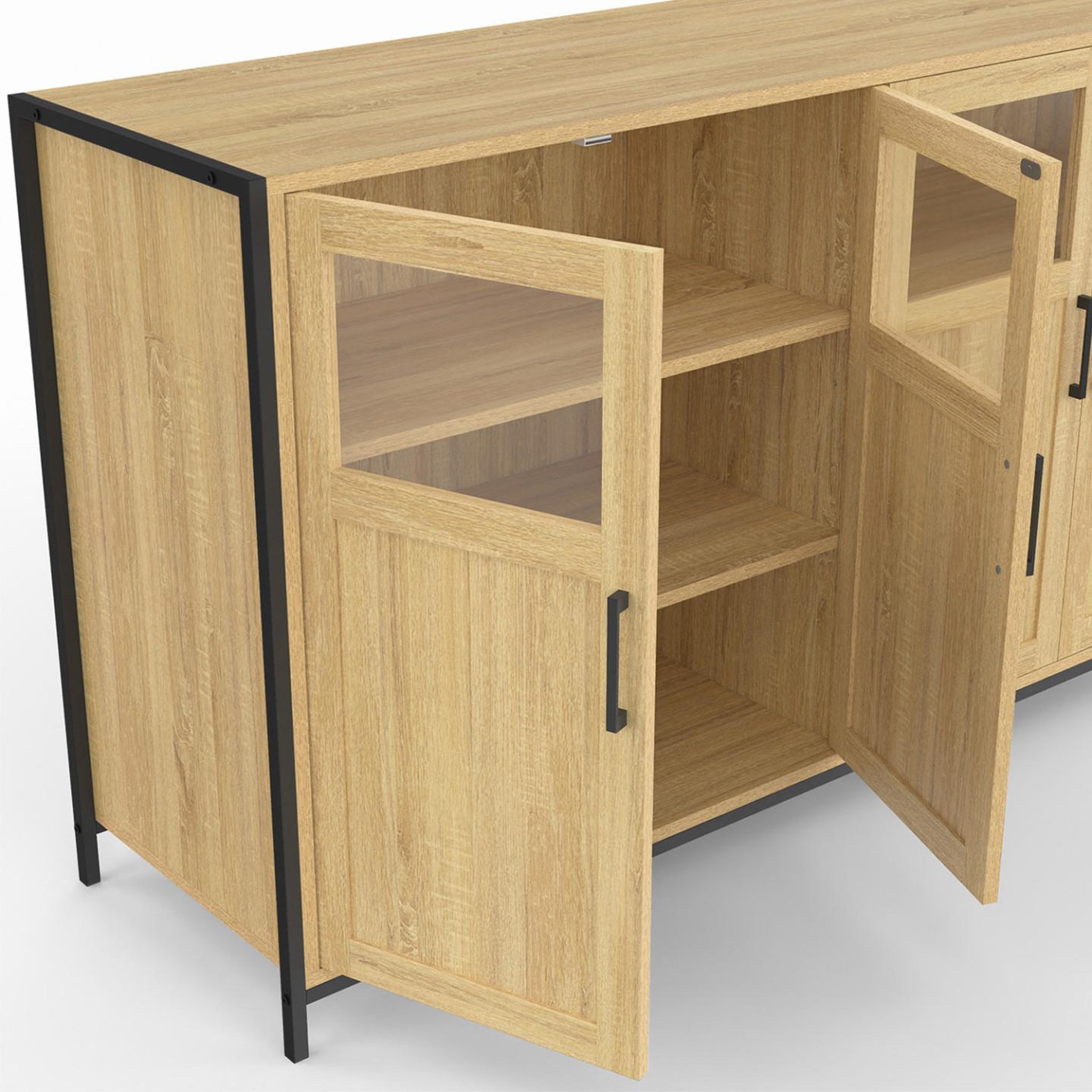 Voir la diapositive 6 : ID MARKET Buffet 140 cm detroit 4 portes avec vitrines design industriel