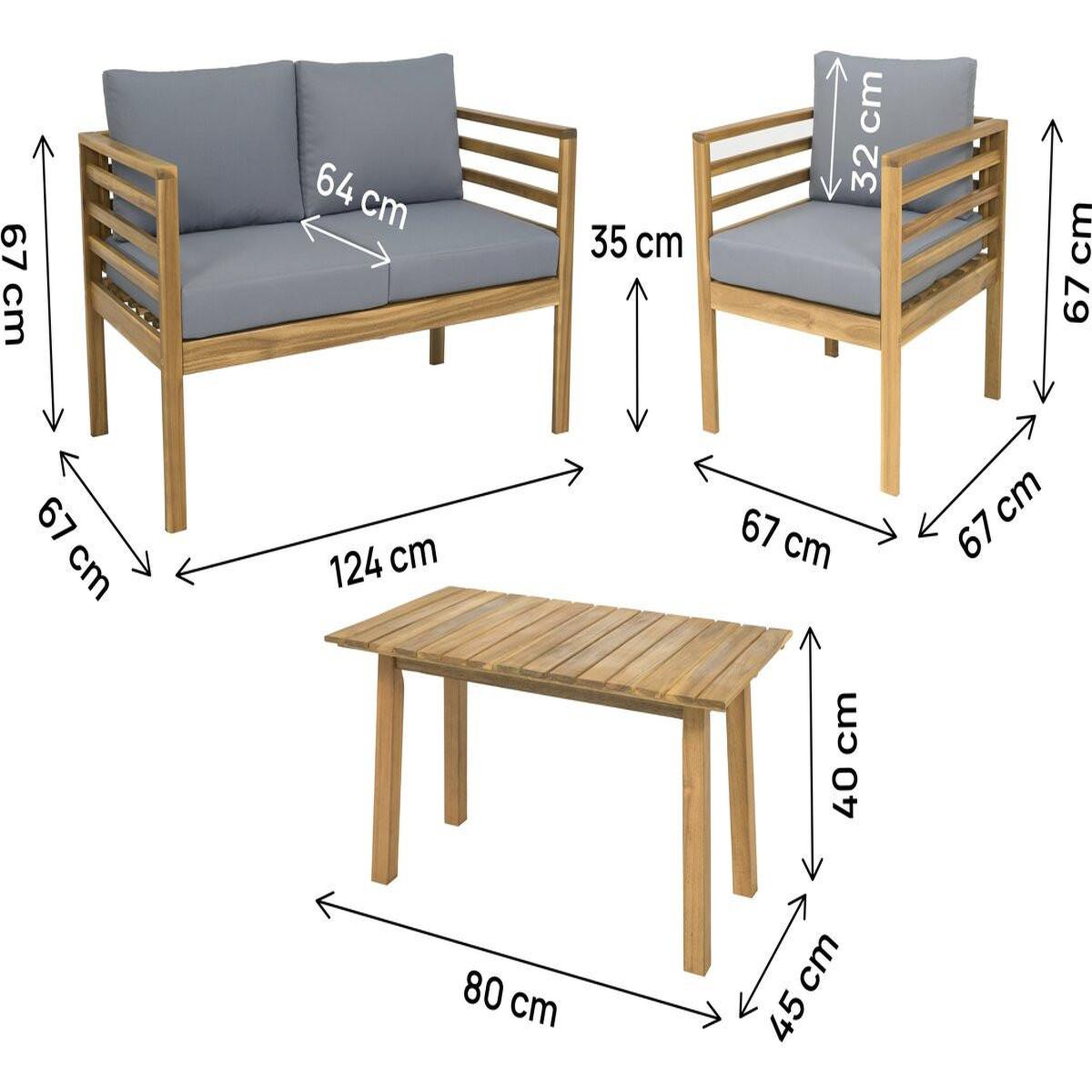 Voir la diapositive 3 : Habitat et Jardin Salon de jardin en bois avec coussins  beckham  - 4 places - gris