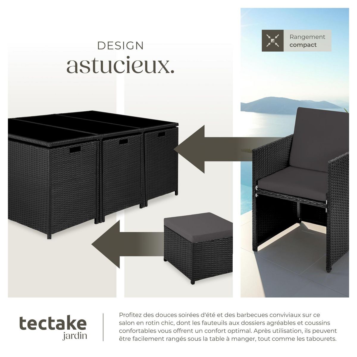 tectake Salon de jardin avec cadre en aluminium noir