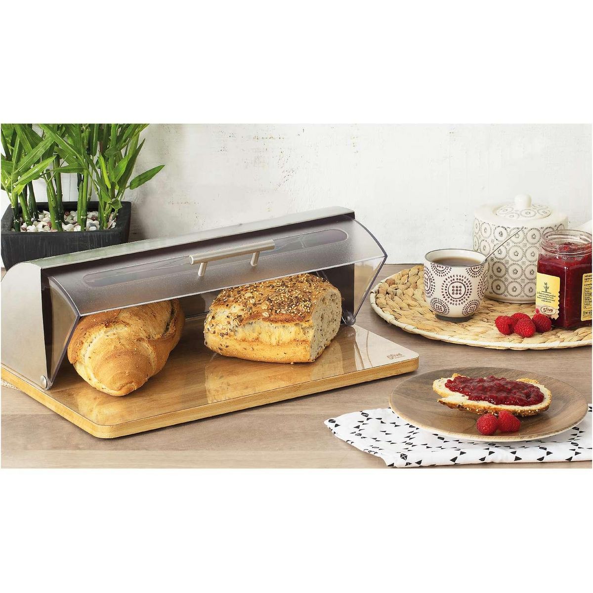 FIVE Boîte à pain en inox et bambou