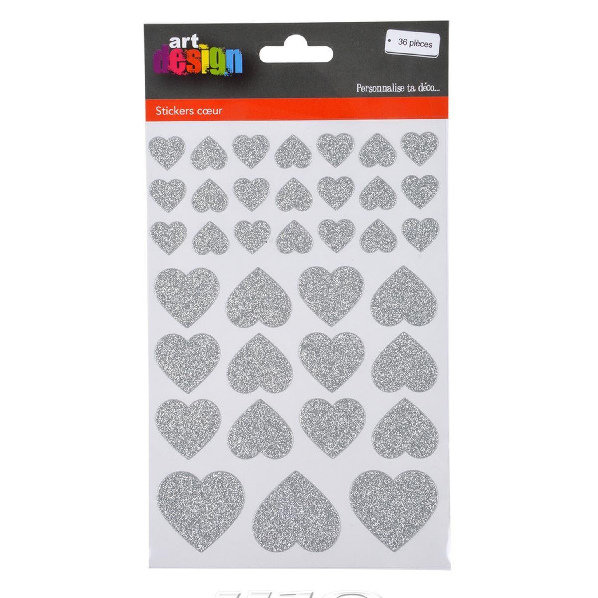 Voir la diapositive 2 : ARTDESIGN Lot de 36 Stickers Cœur  Glitter  Argent