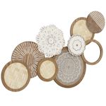 HOMCOM Décoration murale bois naturel géométrique 7 disques 2 fleurs - 83 x 44 cm