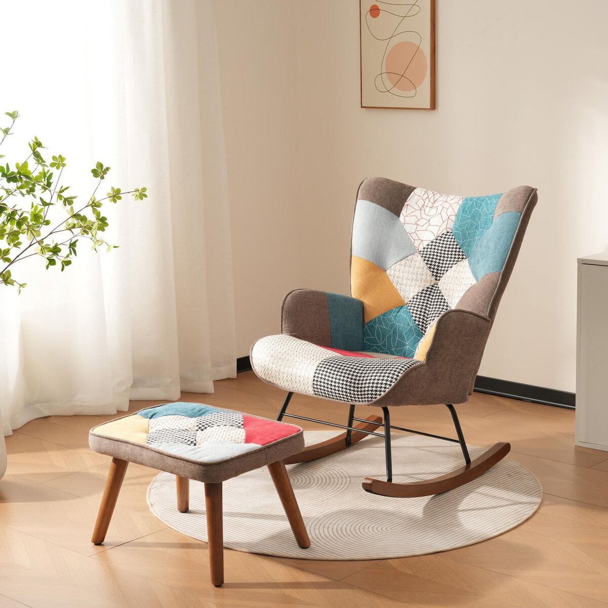 MERAX Rocking Chair Avec Repose-pieds Multicolore