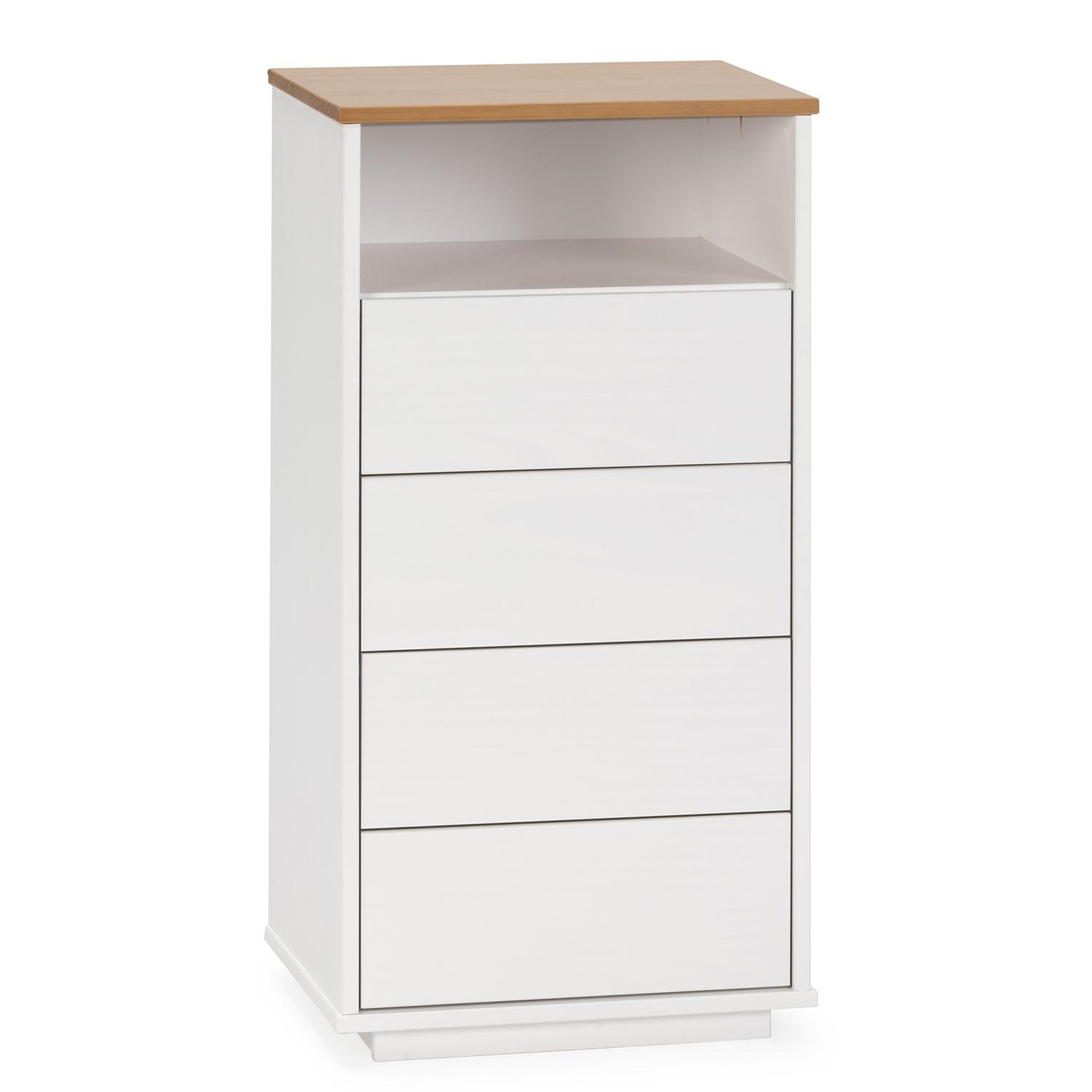 Voir la diapositive 1 : VS VENTA-STOCK Chiffonnier Bob 4 tiroirs 1 niche blanc/chêne, bois massif