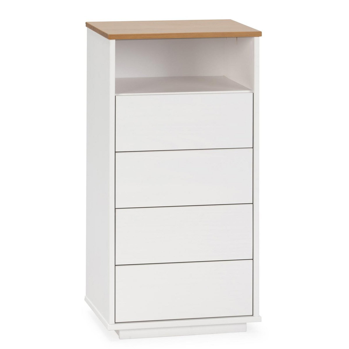 VS VENTA-STOCK Chiffonnier Bob 4 tiroirs 1 niche blanc/chêne, bois massif