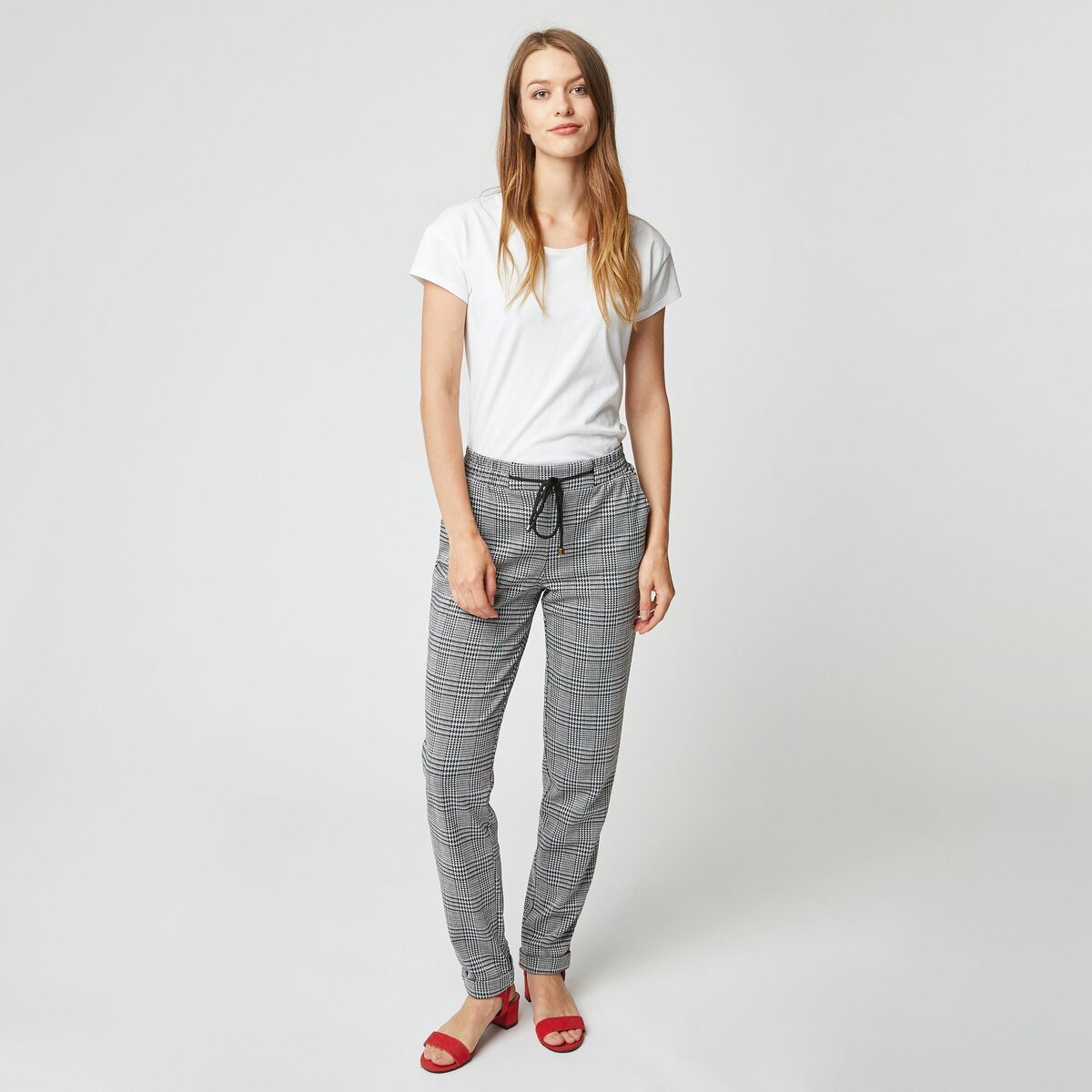 INEXTENSO Pantalon vintage à carreaux gris femme