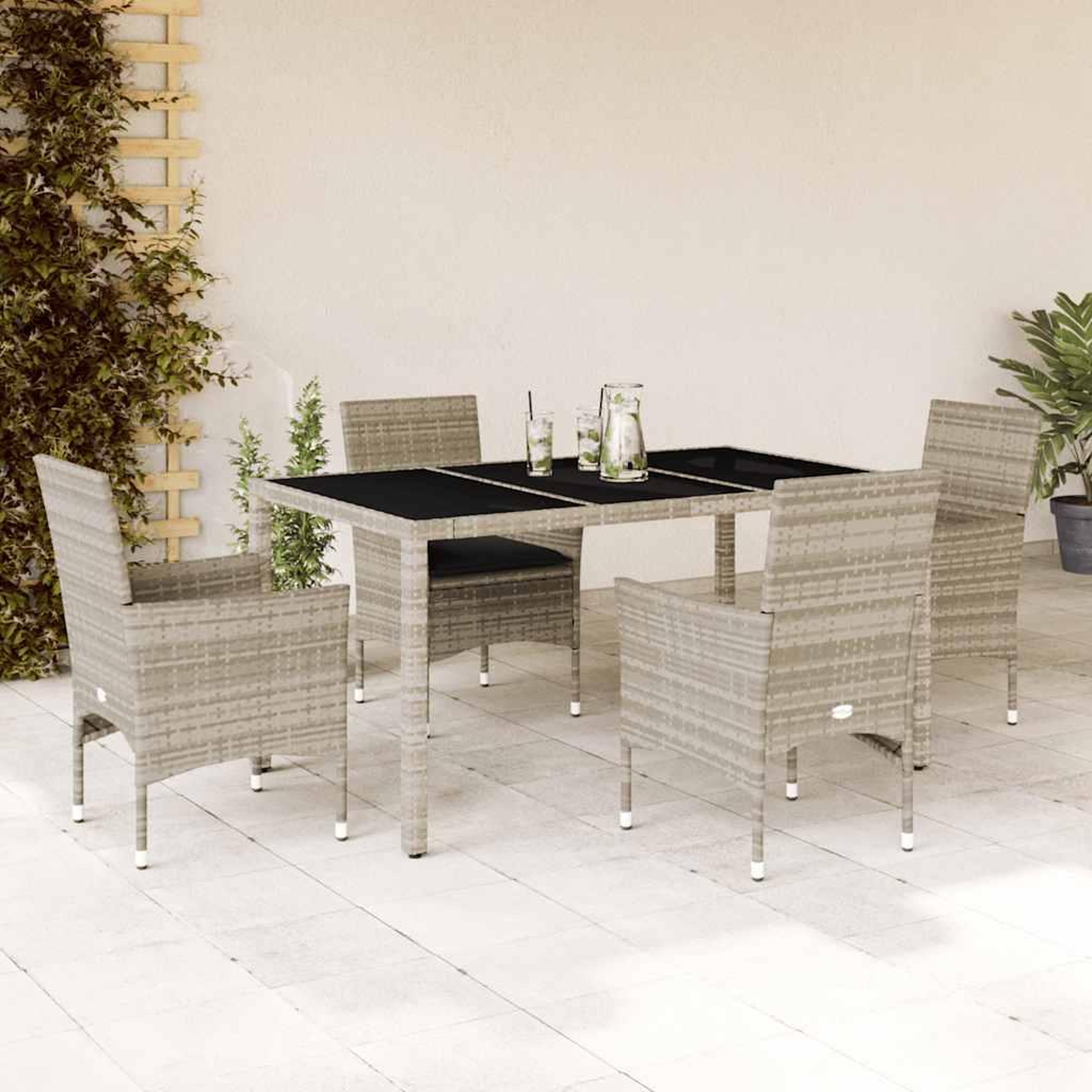 VIDAXL Ensemble a manger de jardin avec coussins 5 pcs rotin et verre