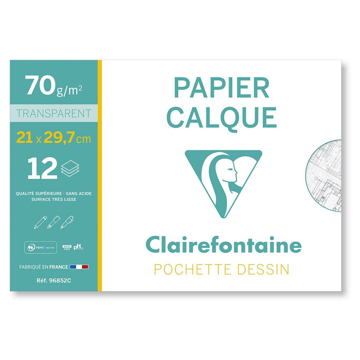 CLAIREFONTAINE Pochette papier calque 12 feuilles A4
