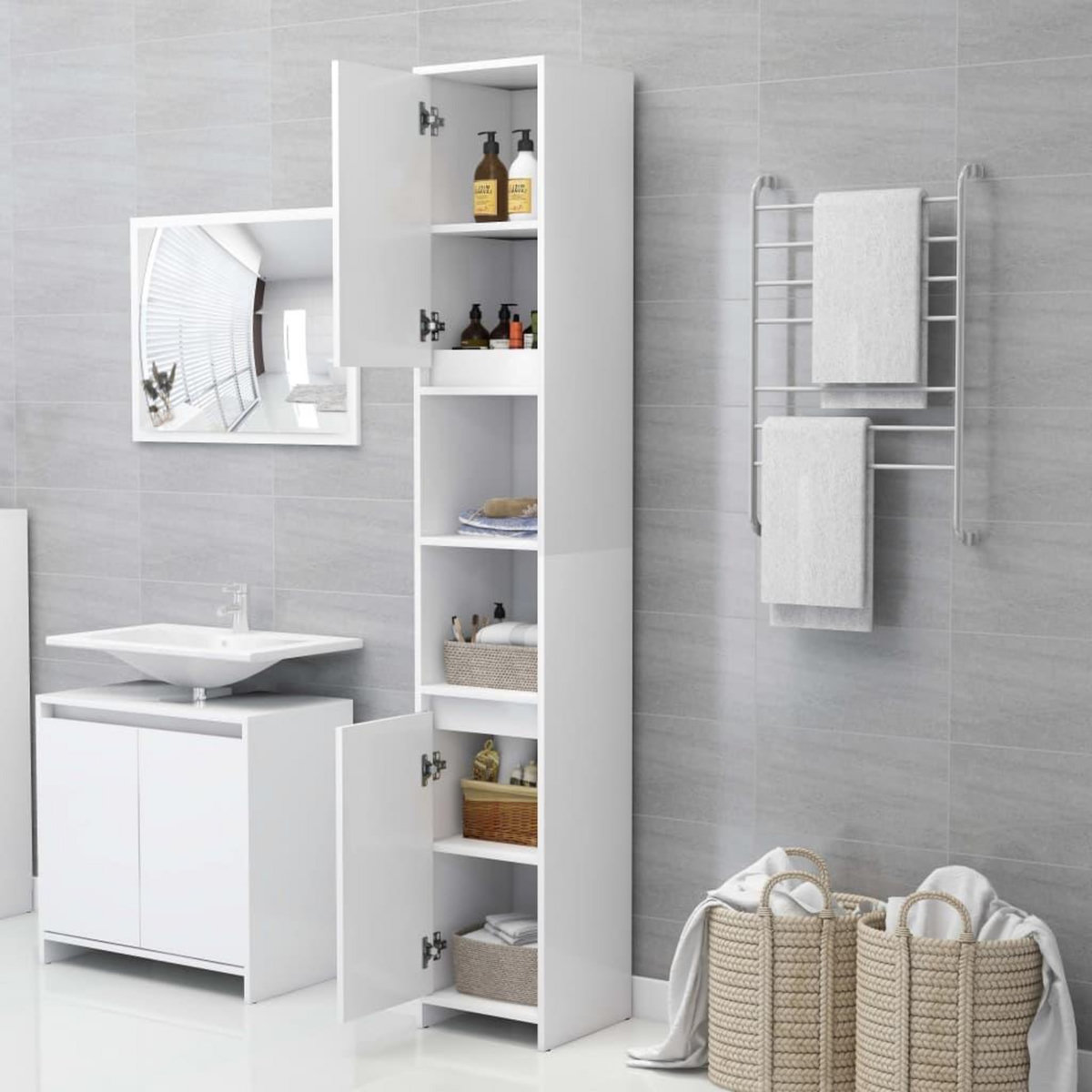 VIDAXL Armoire de salle de bain Blanc 30x30x183,5 cm Bois d'ingenierie