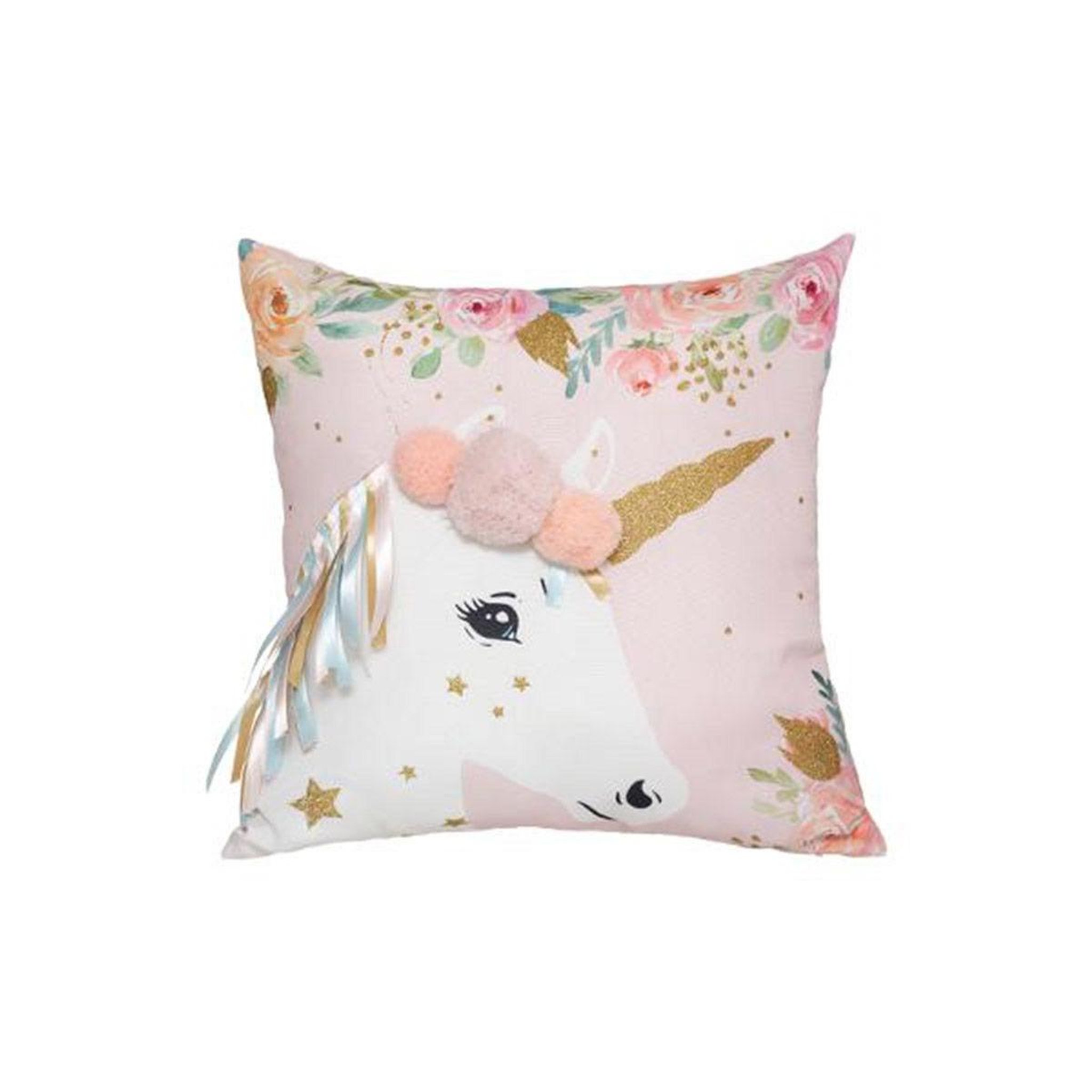 Voir la diapositive 1 : Atmosphera Kids Coussin déco enfant  licorne ruban  40x40cm rose