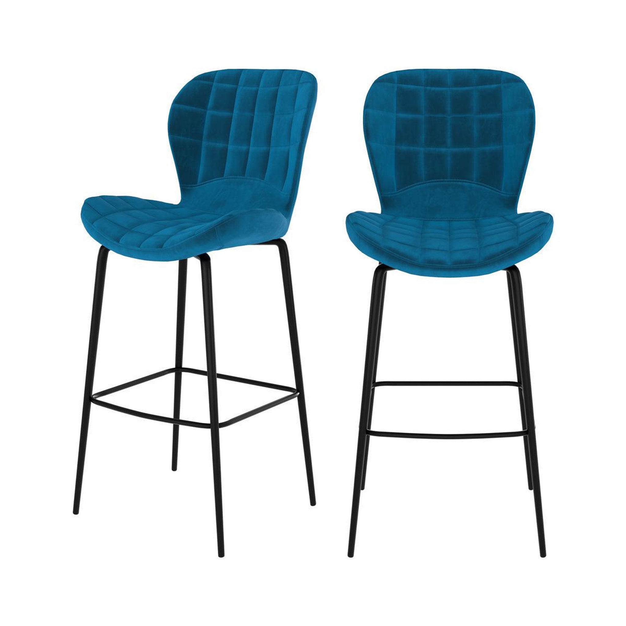 MAISON PAVANE Lot de 2 chaises de bar 75 cm en velours bleu-mazzia