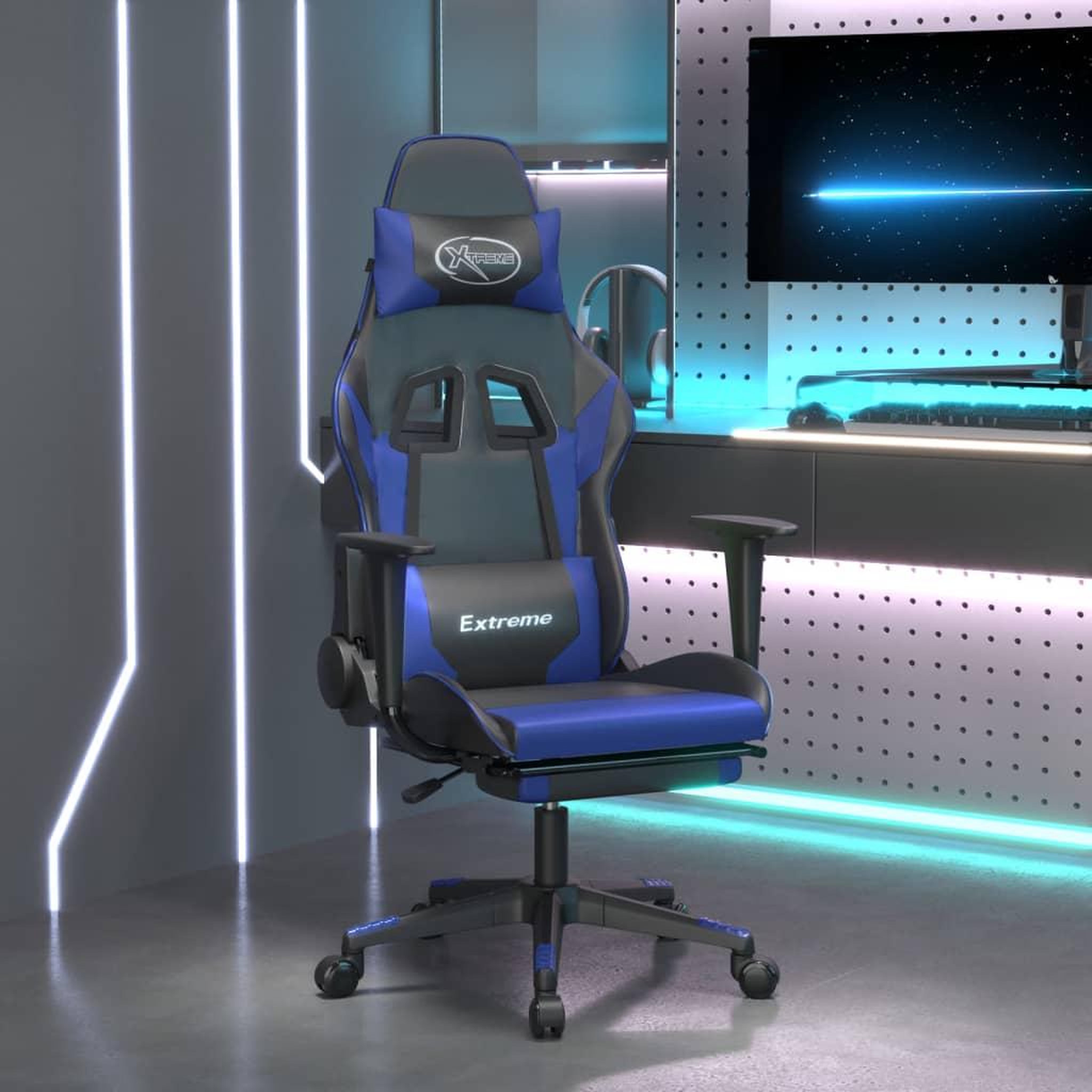 VIDAXL Chaise de jeu avec repose-pied Noir et bleu Similicuir