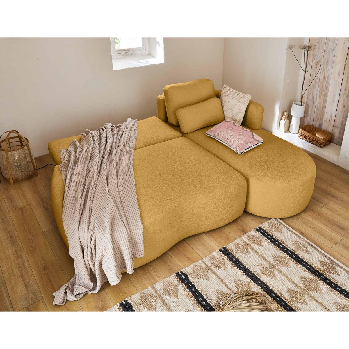 LISA DESIGN Mahina - canapé d'angle droit - 4 places - convertible avec coffre - en tissu bouclette