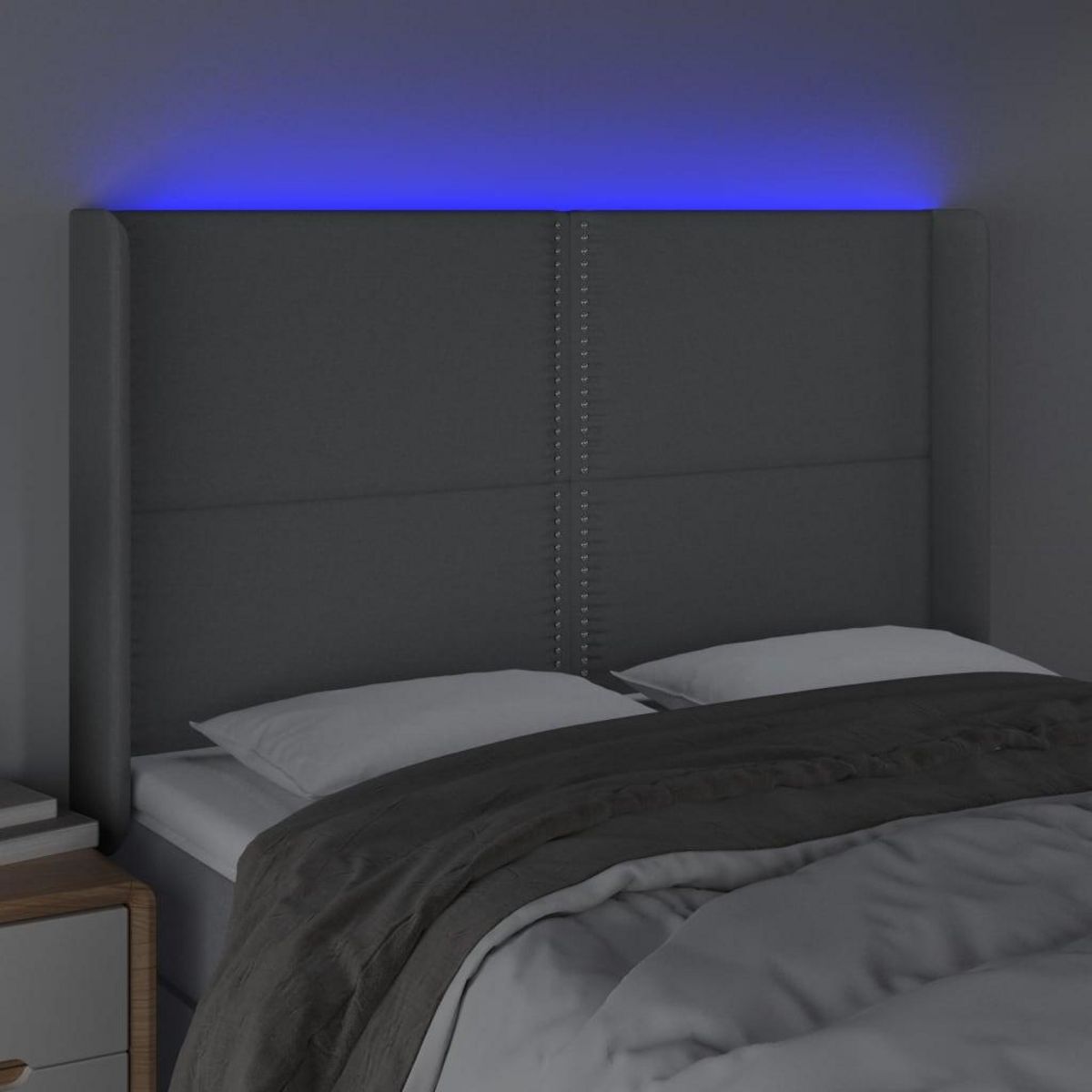 VIDAXL Tete de lit a LED Gris clair 147x16x118/128 cm Tissu