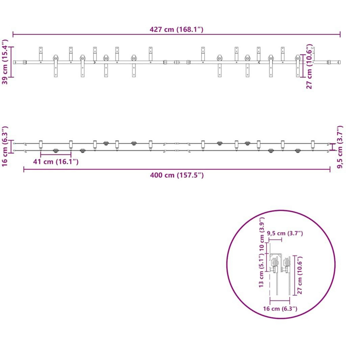 VIDAXL Kit de quincaillerie de porte coulissante 427 cm acier noir