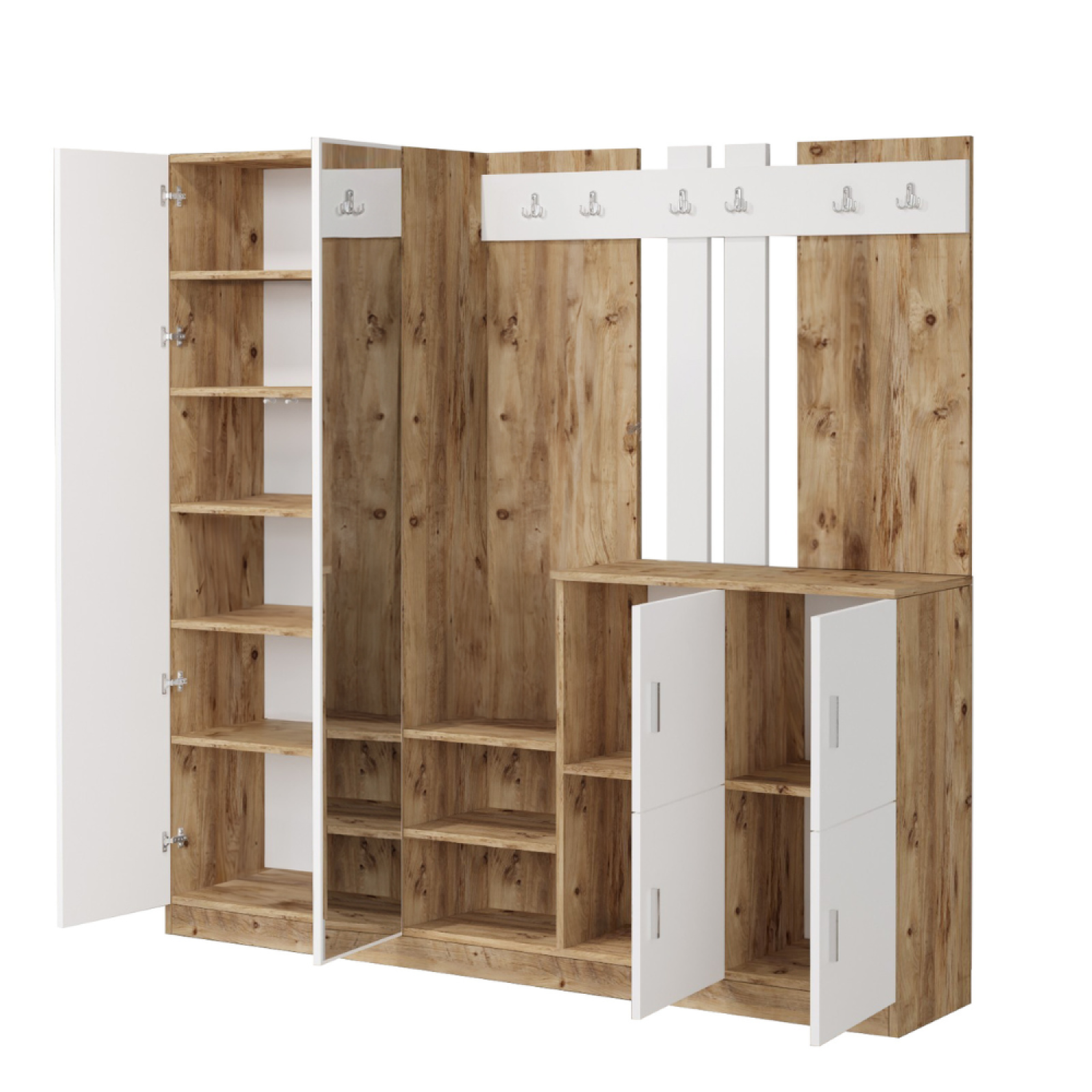 Voir la diapositive 4 : CONCEPT USINE Meuble d'entrée avec miroir bois et blanc anka
