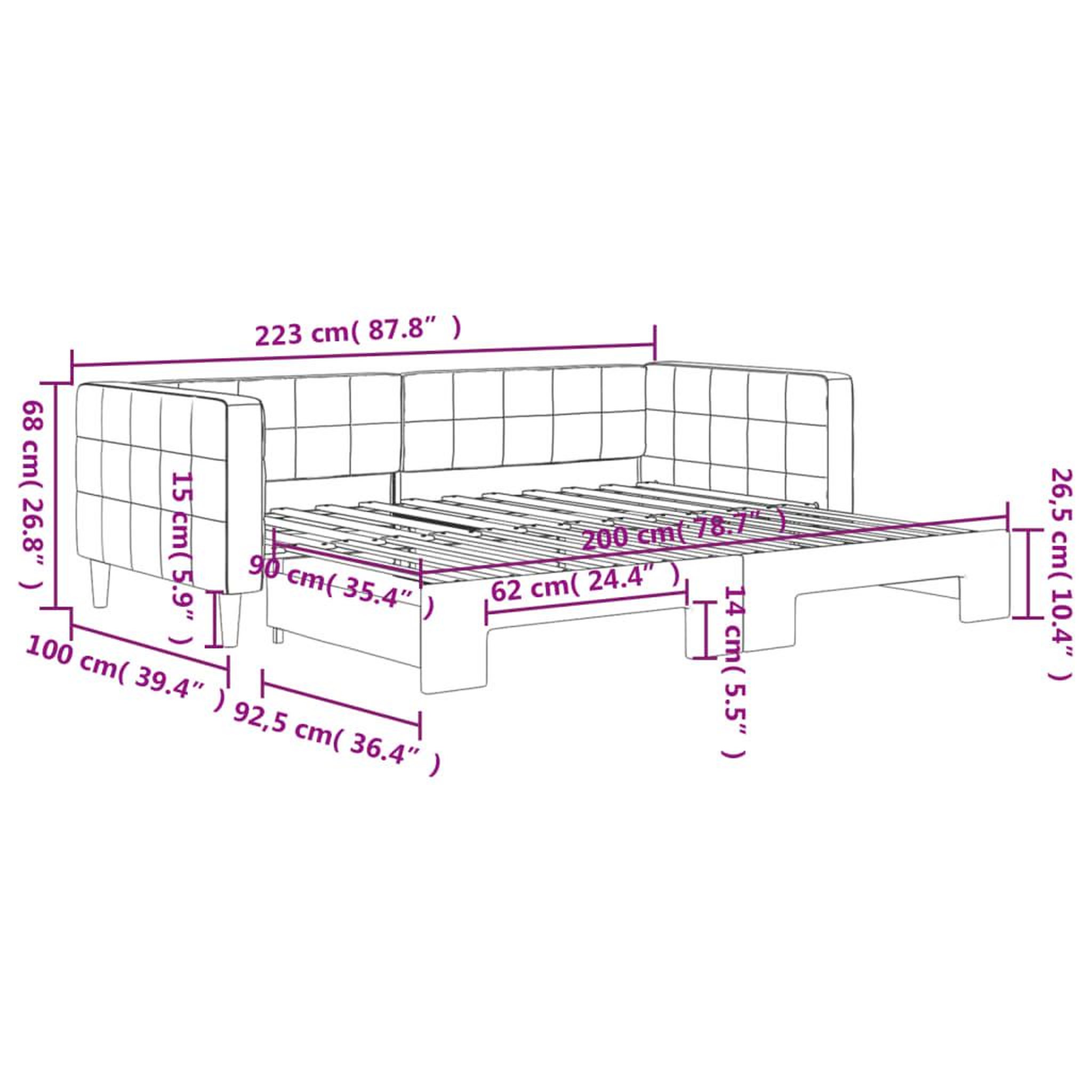 Voir la diapositive 6 : VIDAXL Lit de jour avec gigogne sans matelas gris fonce 90x200 cm