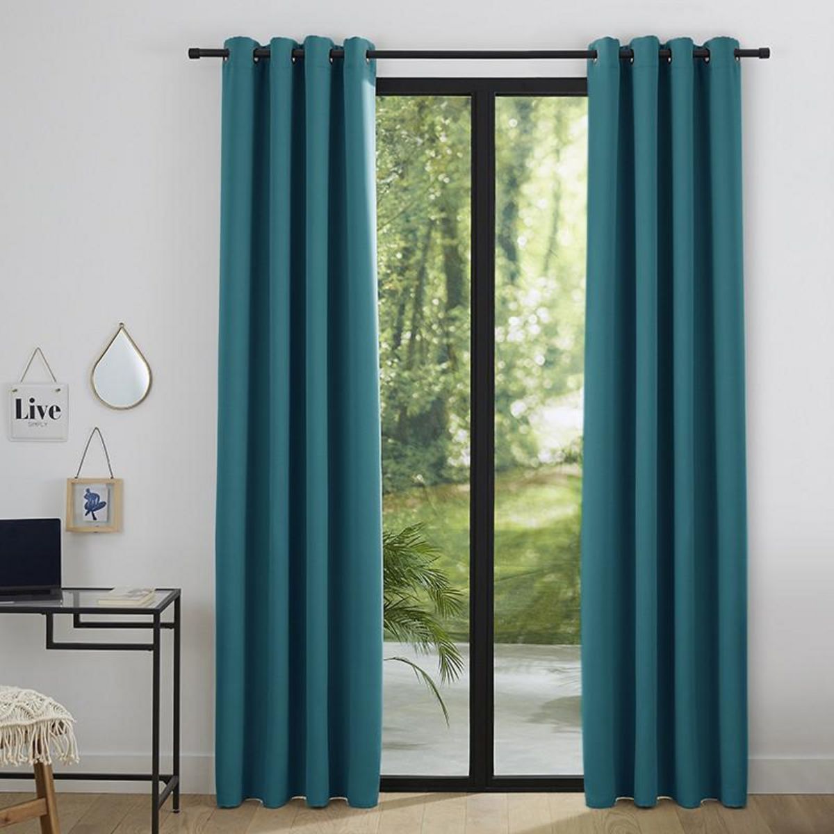 UNIVERS DECOR Lot de 2 Rideaux occultant 140 x 260 cm  Night  Turquoise - Bleu - 2 Panneaux occultant 140 x 260 cm