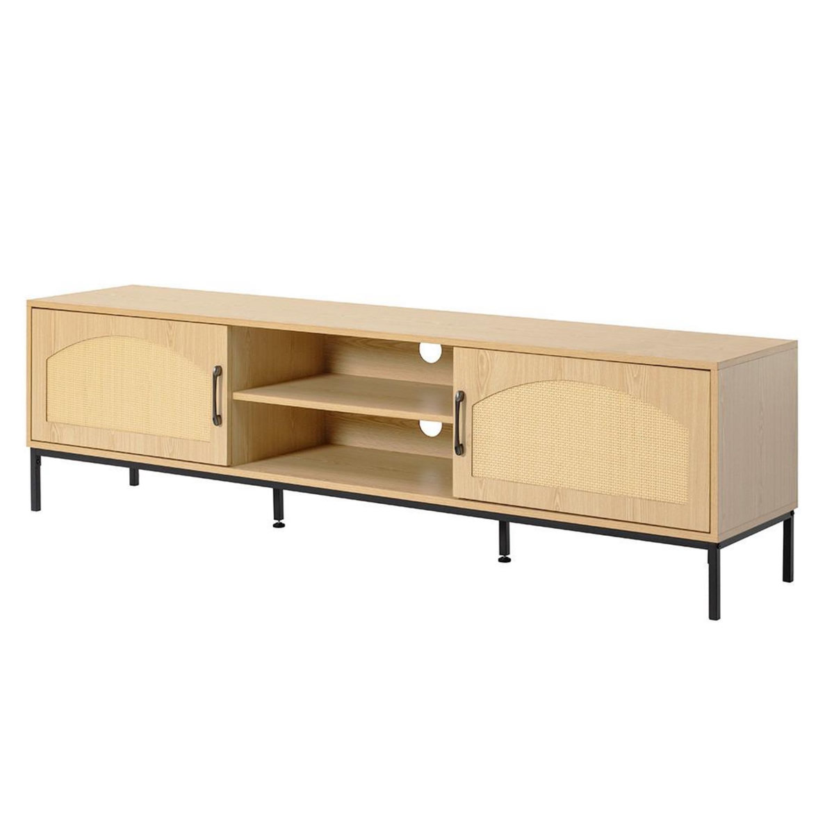 BEST MOBILIER Nagato - meuble tv - cannage et effet bois - 2 portes et 2 niches -180 cm