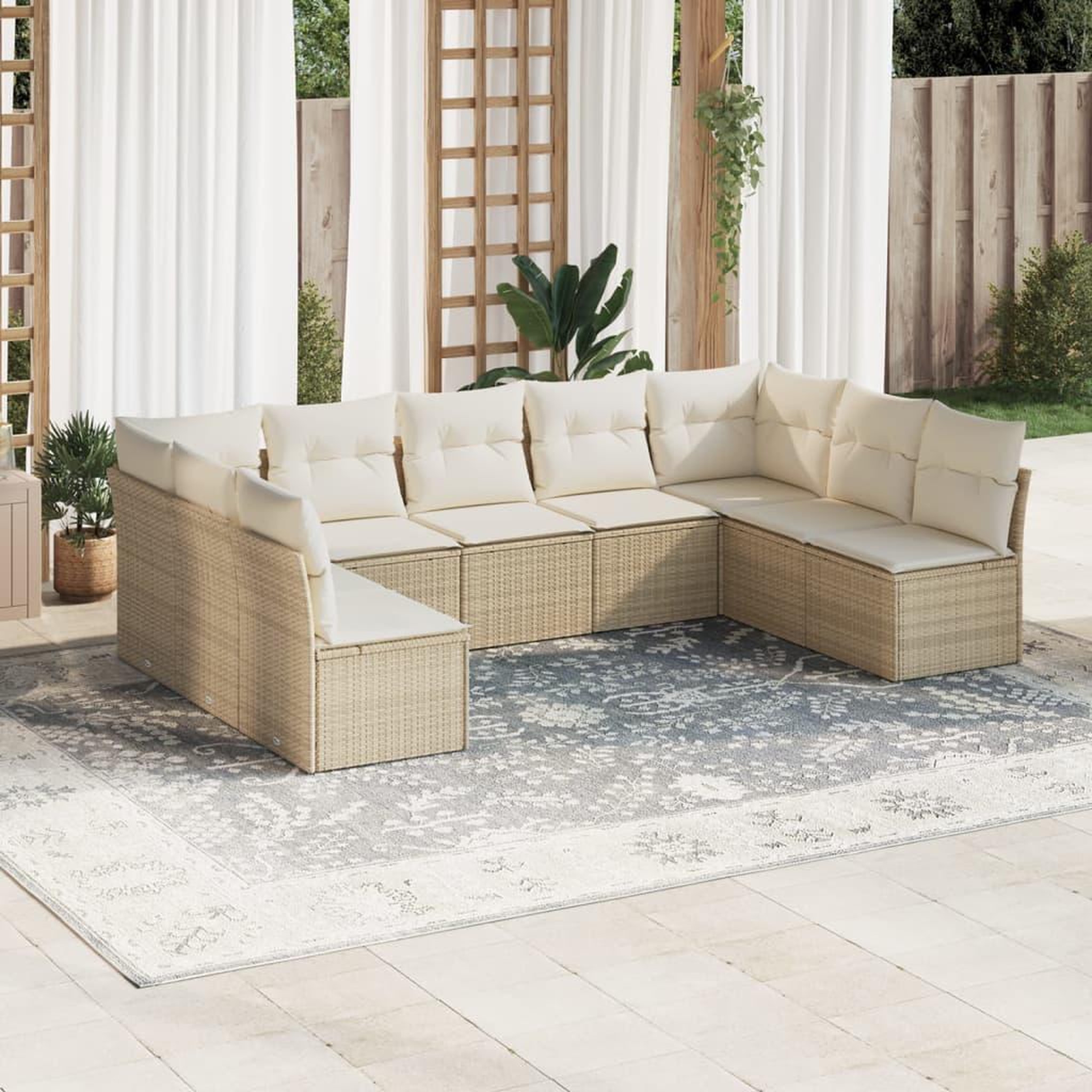 VIDAXL Salon de jardin avec coussins 9 pcs beige resine tressee