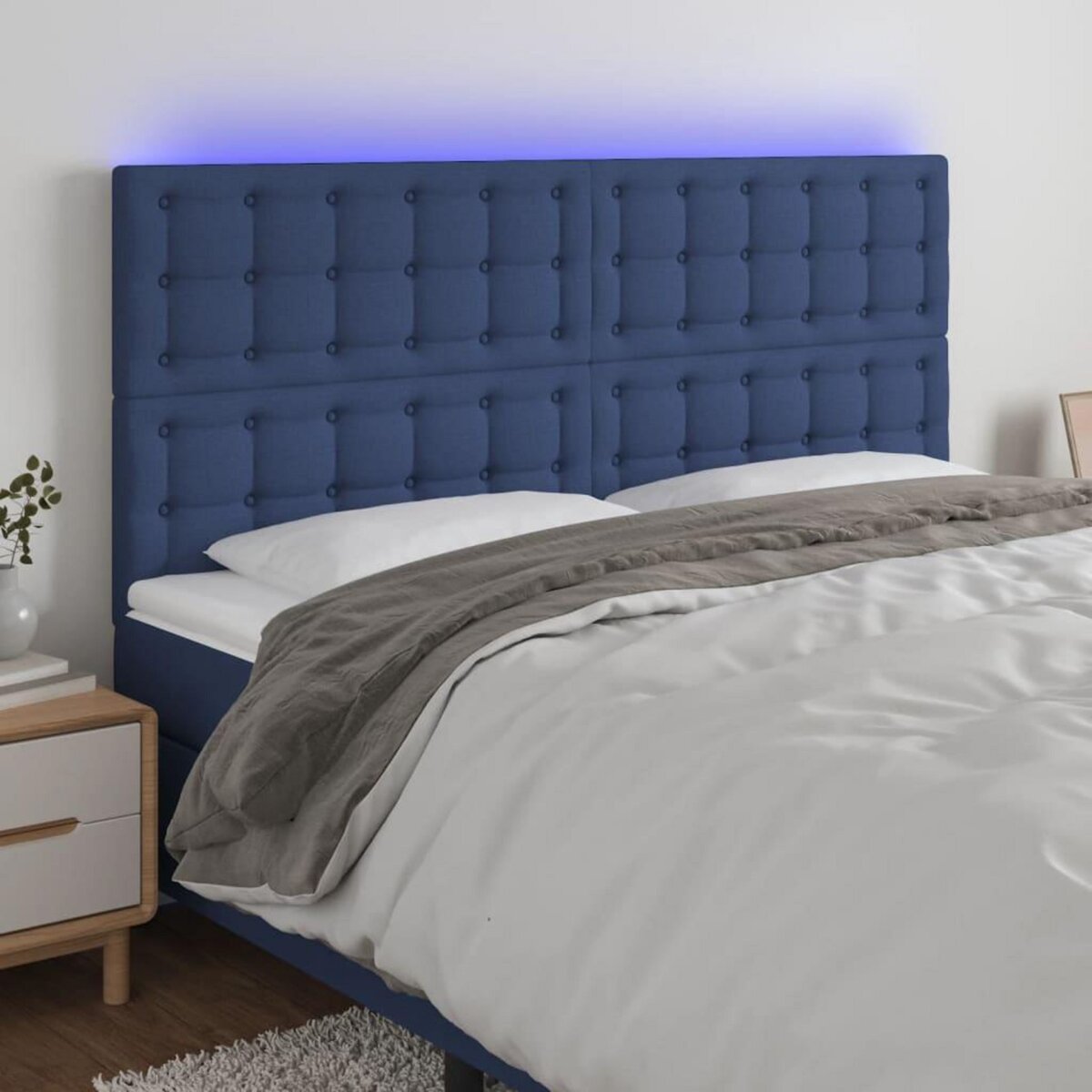 VIDAXL Tete de lit a LED Bleu 160x5x118/128 cm Tissu