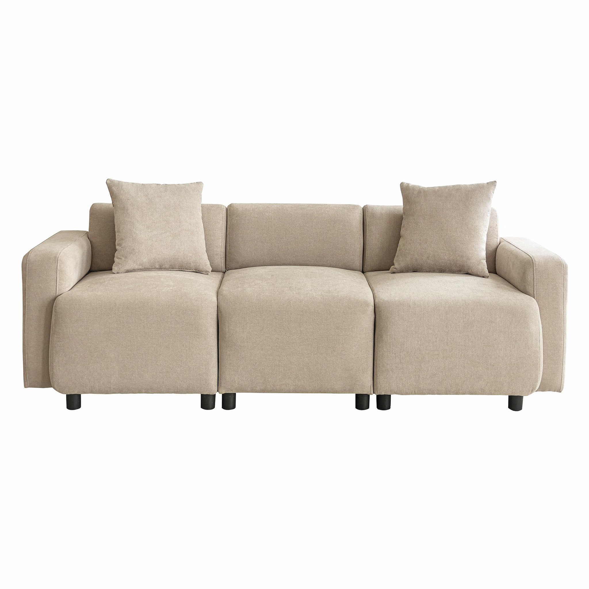 MERAX Canapé droit fixe 3 places tissu beige