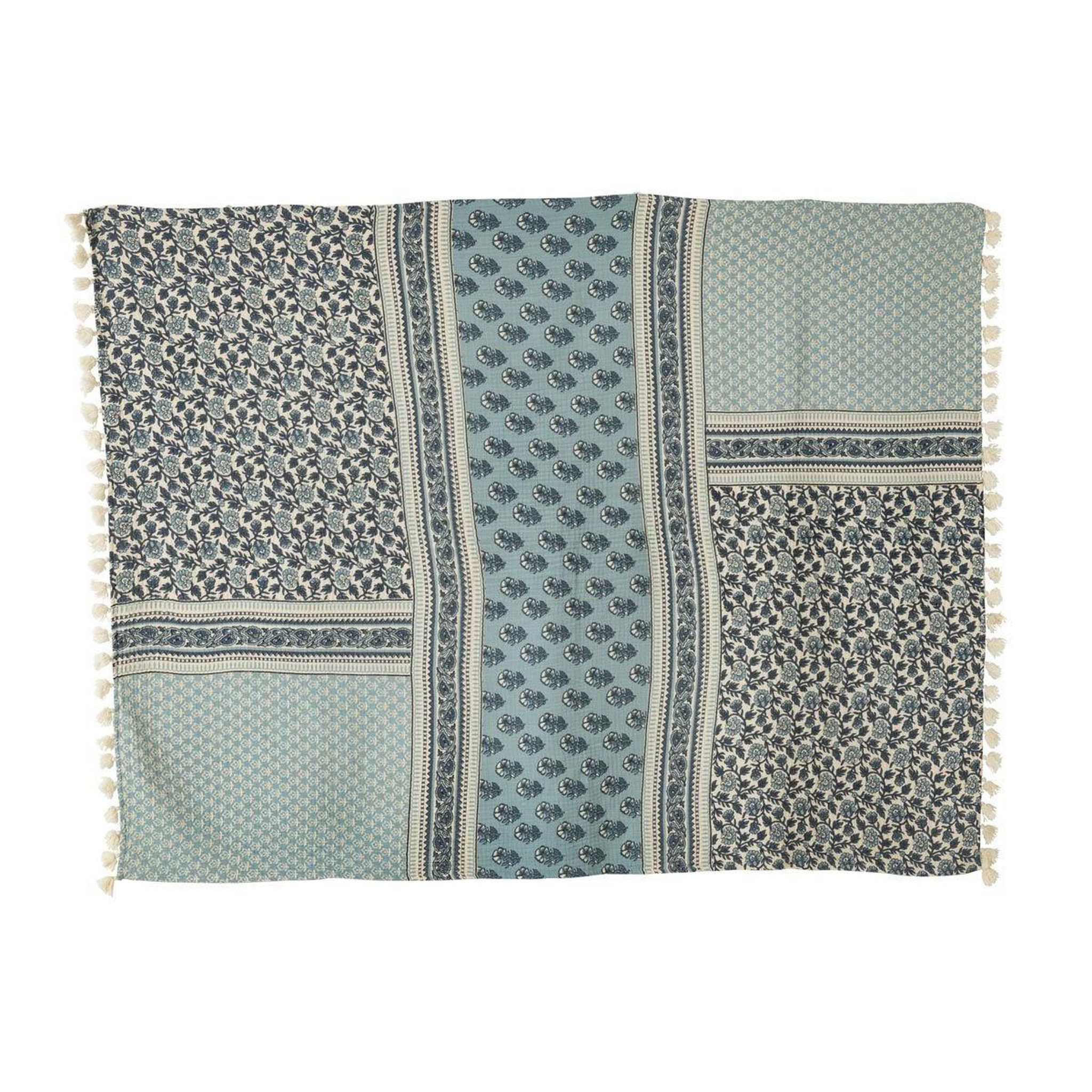 Voir la diapositive 4 : J-LINE Plaid imprimé  fleurs  130x180cm bleu