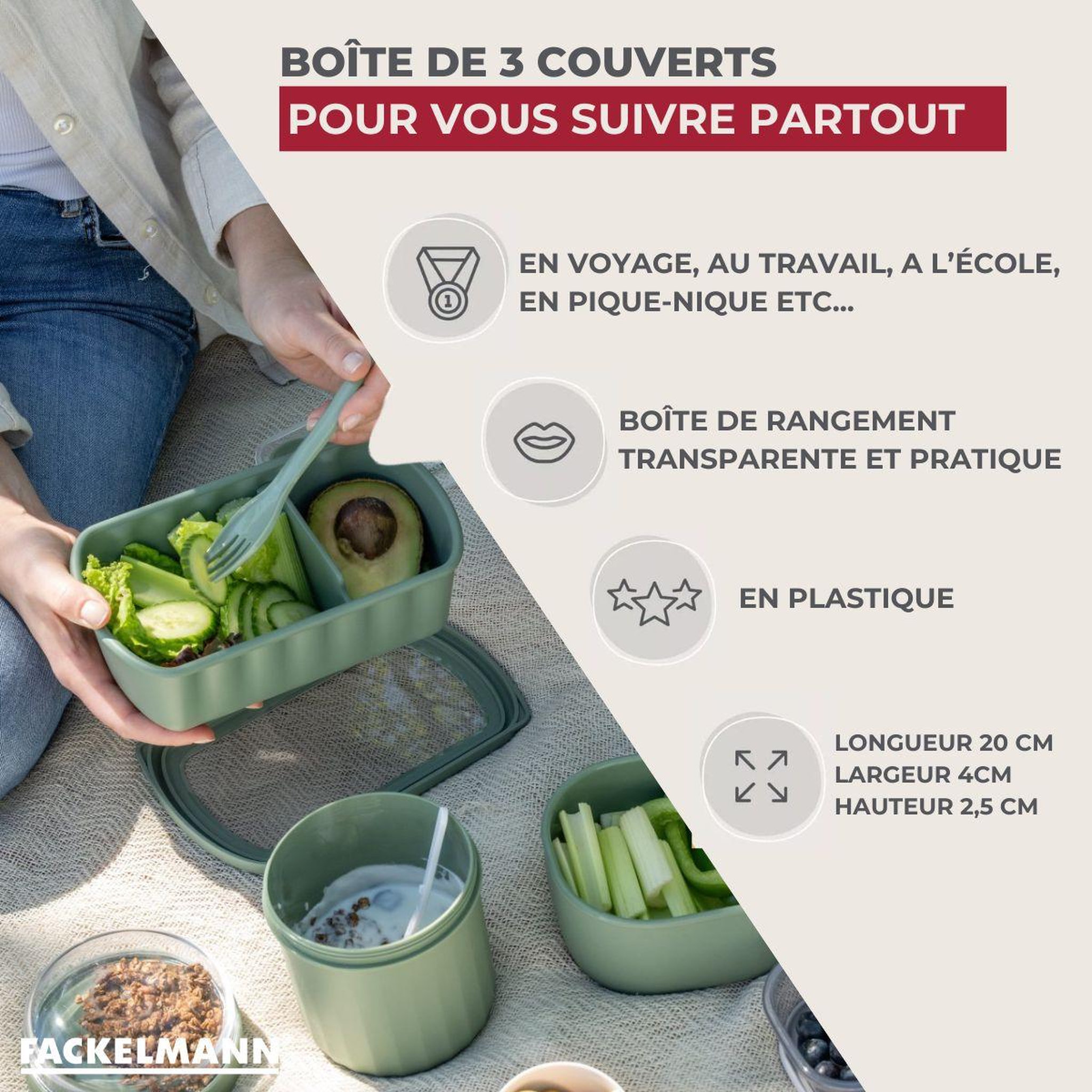Voir la diapositive 3 : Fackelmann Boîte de 3 couverts réemployables fackelmann storage