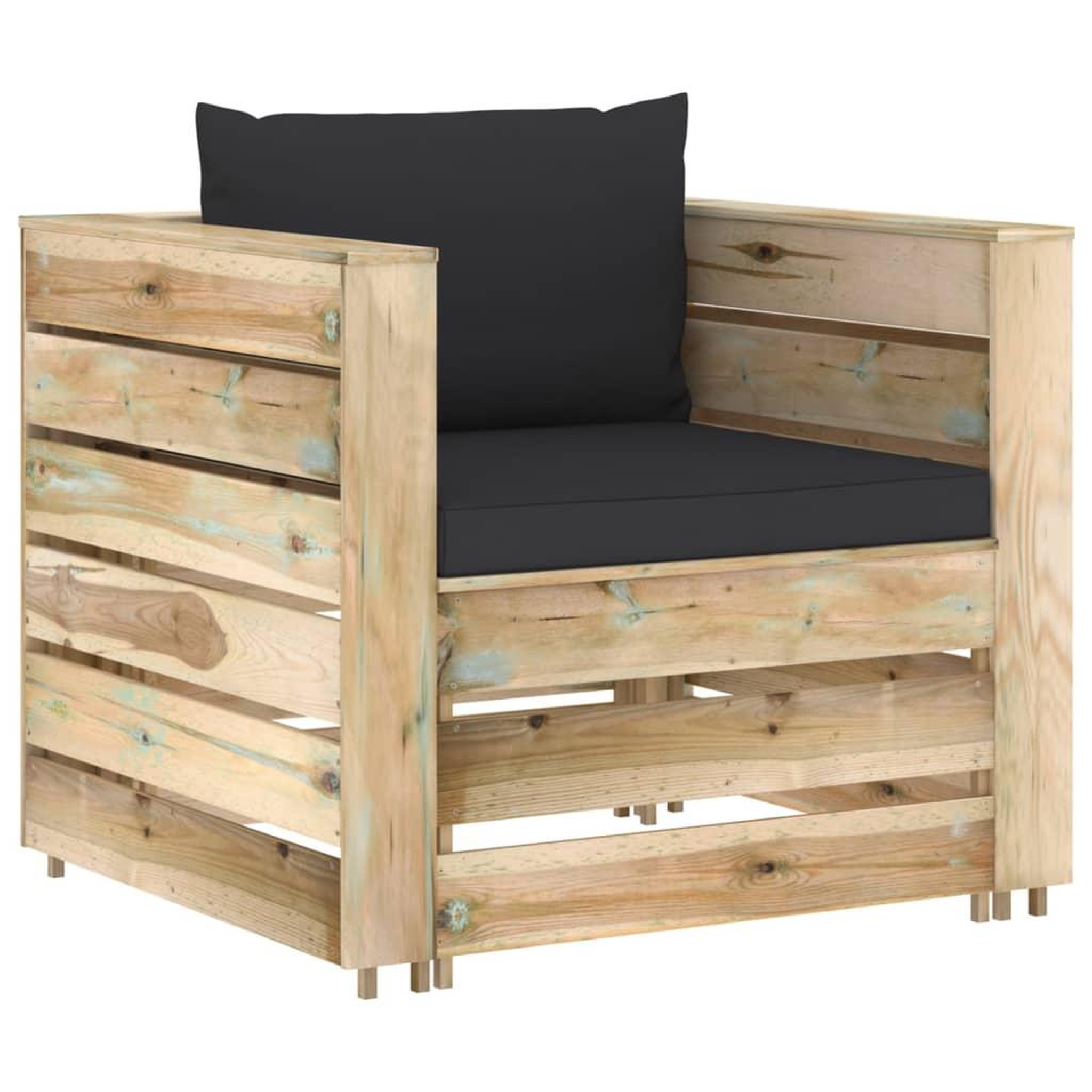 Voir la diapositive 2 : VIDAXL Salon de jardin 2 pcs avec coussins Bois impregne de vert