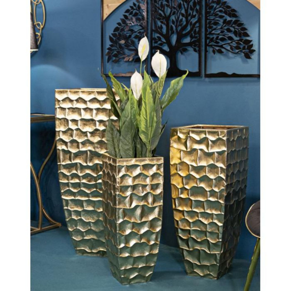 Paris Prix Lot de 3 Vases en Métal  Glody  94cm Or