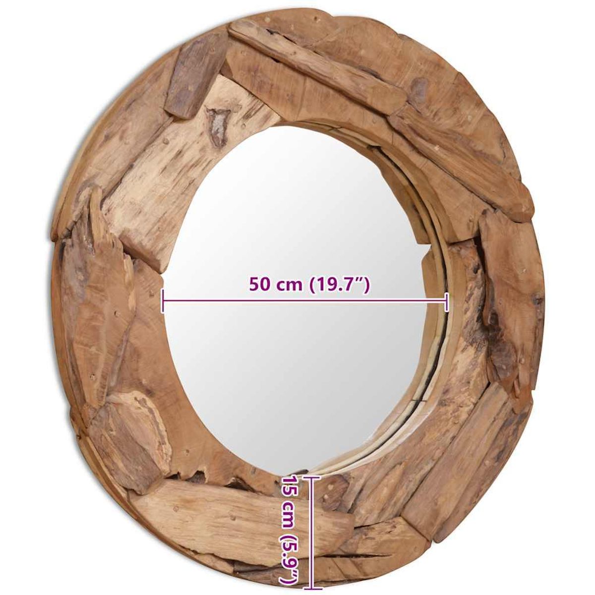 VIDAXL Miroir decoratif Teck 80 cm Rond