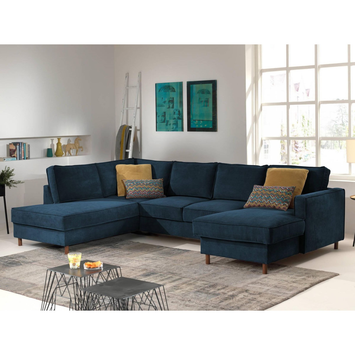 LISA DESIGN Jake - canapé panoramique d'angle gauche - convertible avec coffre - 7 places - en velours côtelé