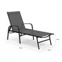 Voir la diapositive 4 : ID MARKET Lot de 2 transats de jardin inclinables FIDJI en acier noir et toile gris anthracite