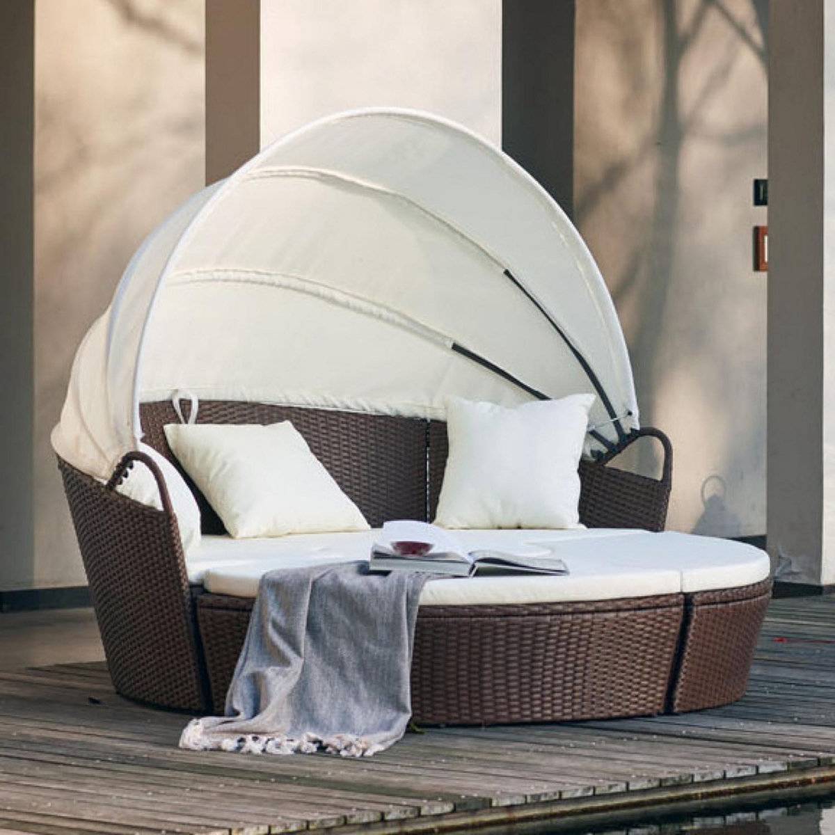 CONCEPT USINE Salon de jardin modulable 4-6 pers en résine tressée poly rotin marron CIRCO