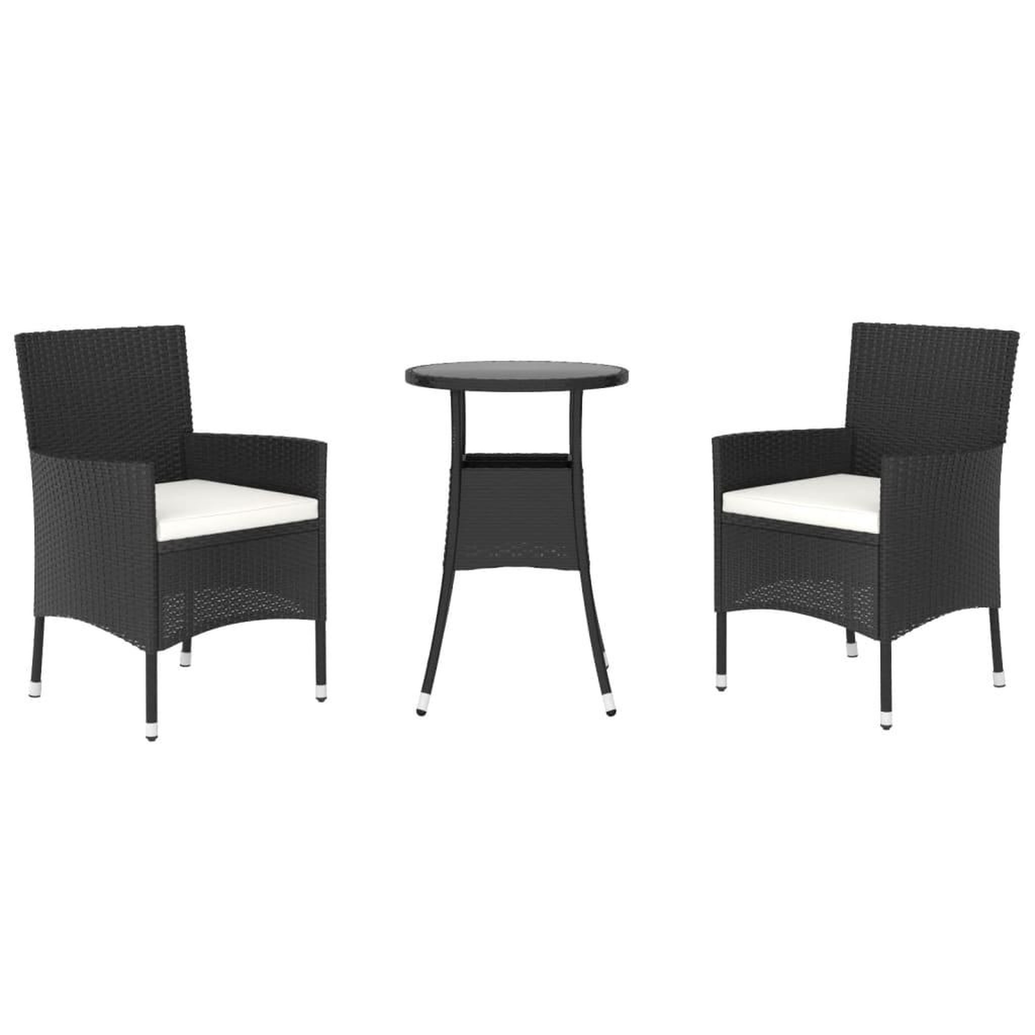 Voir la diapositive 3 : VIDAXL Ensemble de bistro de jardin 3 pcs coussins noir poly rotin