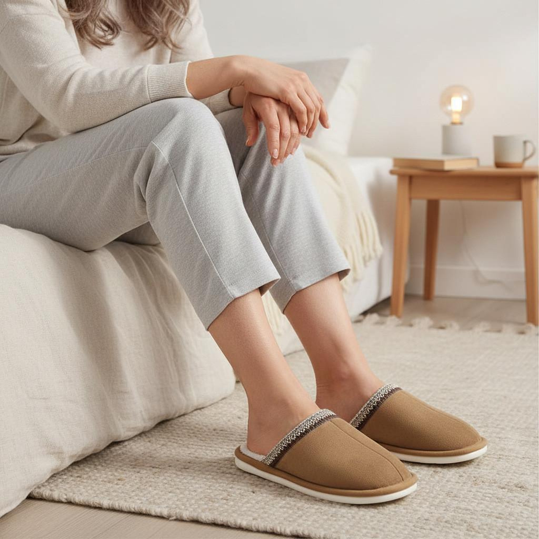 Voir la diapositive 6 : OZABI OZABI Mules Femme Unies, Suédine Synthétique, Bordure Tressée Scandinave