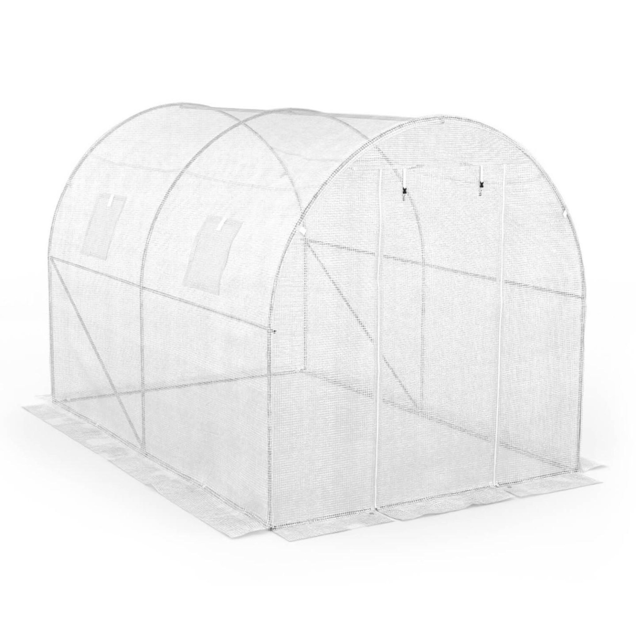 Voir la diapositive 3 : ID MARKET Serre de jardin tunnel 6m² 3 x 2 x 2 m acier galvanisé + bâche anti-UV avec porte et fenêtres ROMA blanche