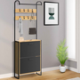 Voir la diapositive 2 : ID MARKET Vestiaire d'entrée BOSTON meuble chaussures 2 portes bois et noir