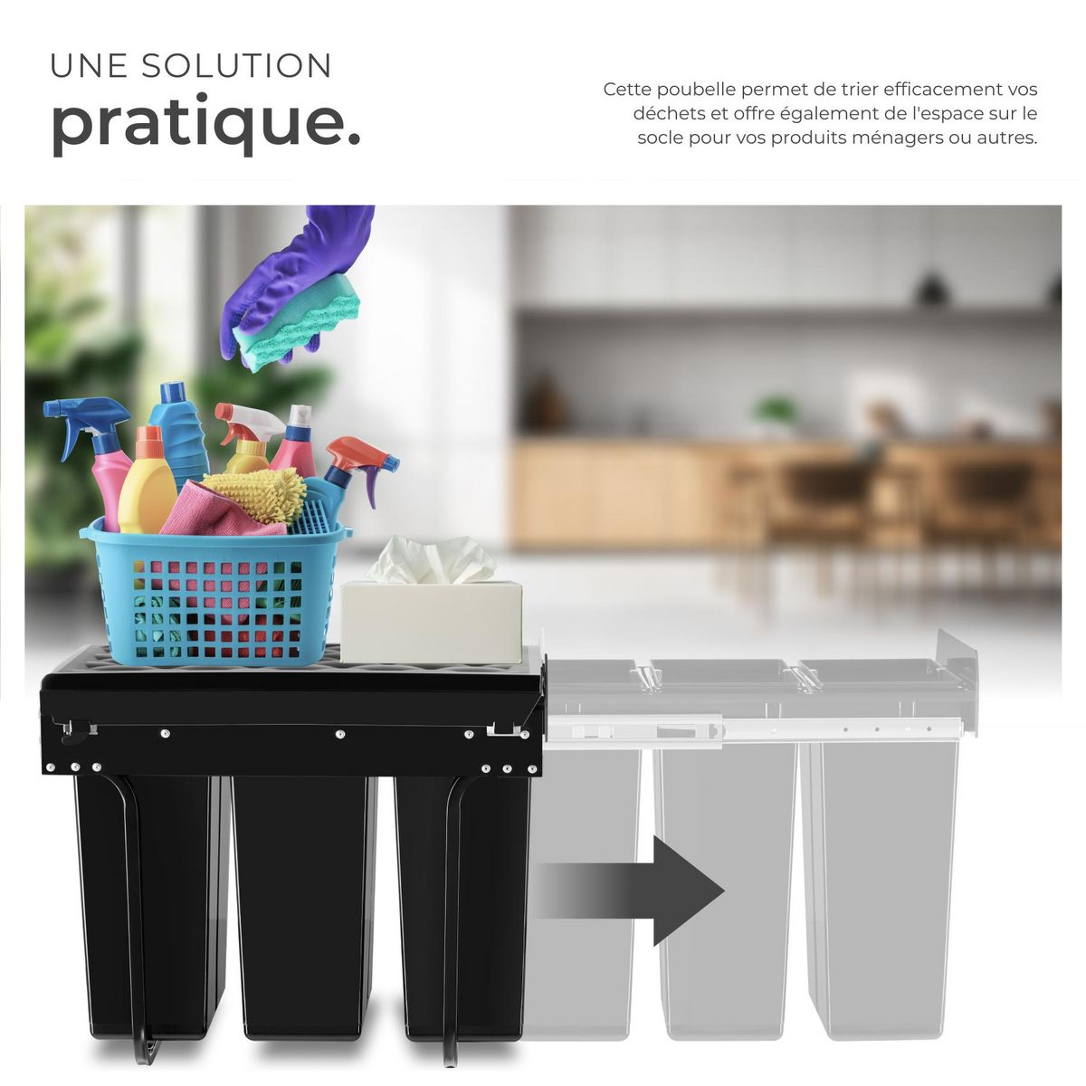 tectake Poubelle de tri 3 compartiments de 10 L chacun noir