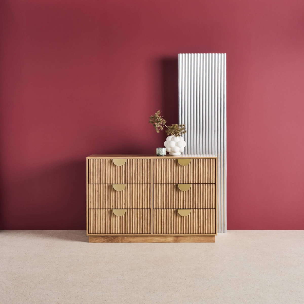 SWEEEK Commode décor bois de manguier rainuré 6 tiroirs - 120 x 39 x 79 cm - Celian