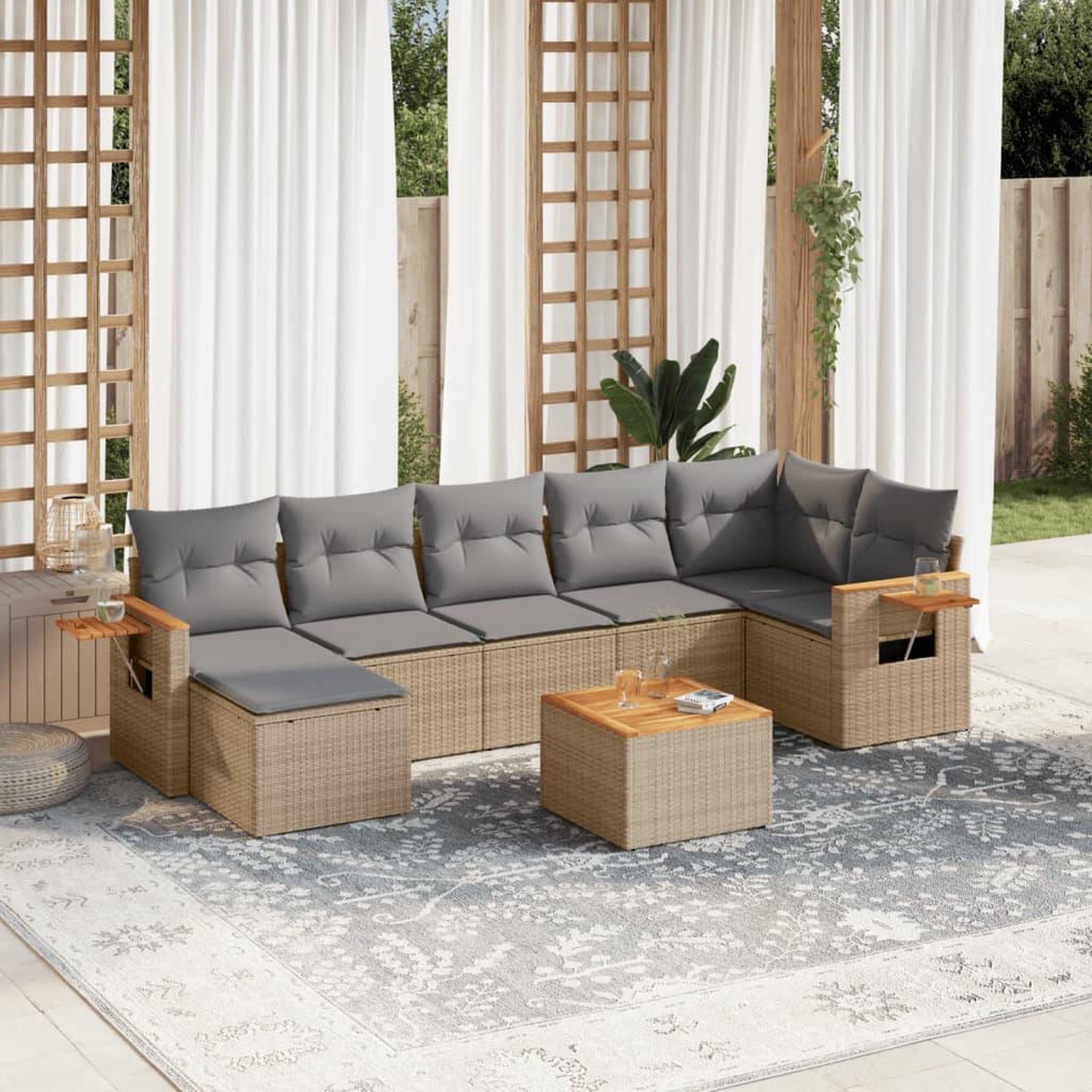 VIDAXL Salon de jardin avec coussins 8 pcs beige resine tressee