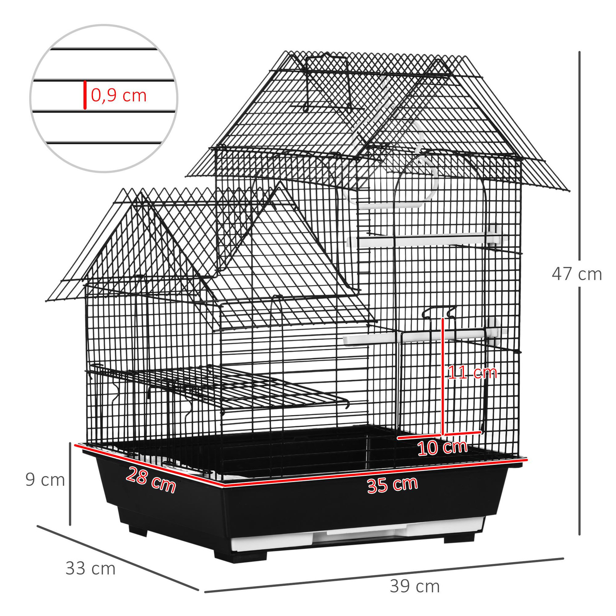 Voir la diapositive 3 : PAWHUT Cage à oiseaux design maison mangeoires perchoirs balançoire 2 portes plateau excrément amovible + poignée transport métal noir