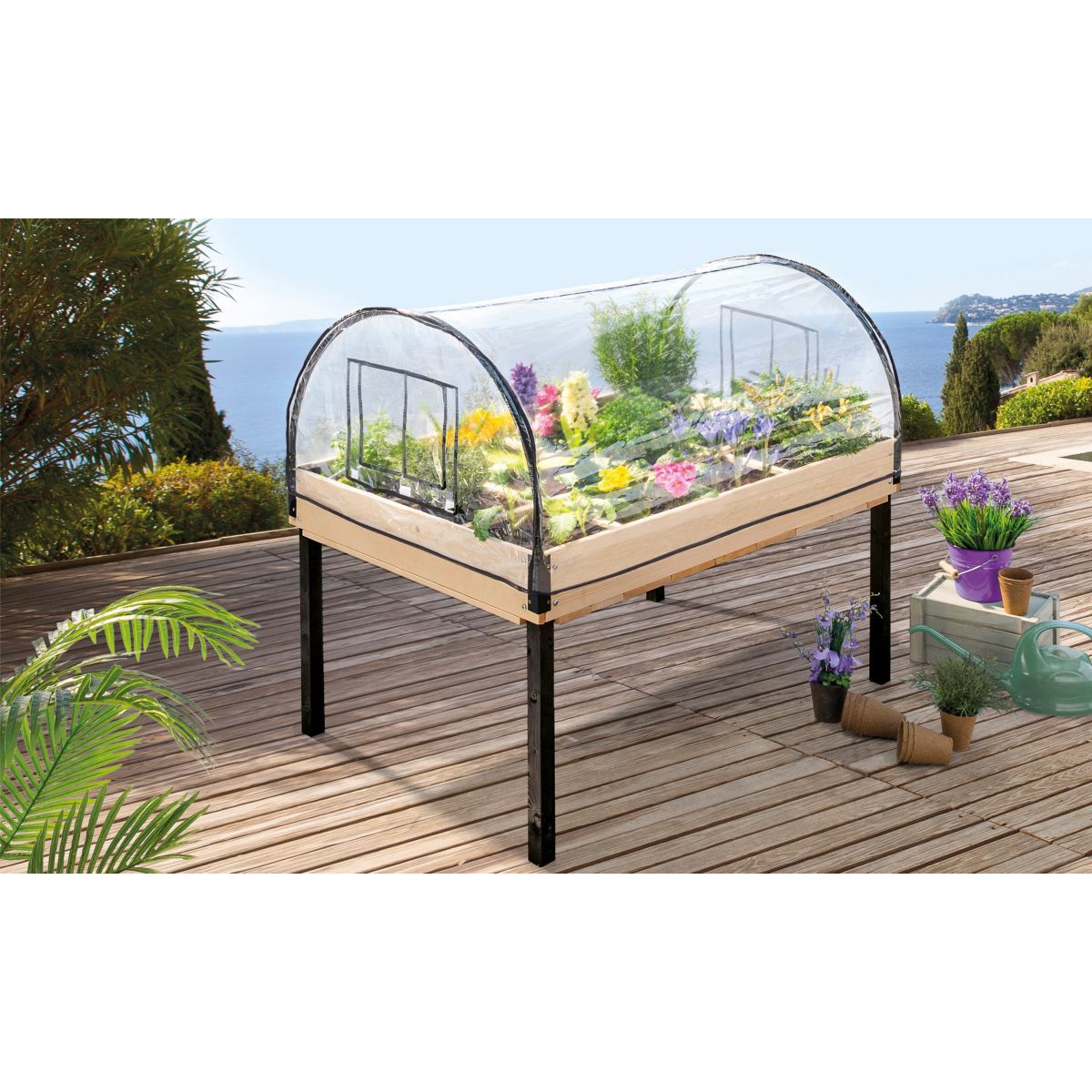 Jardikt Serre de potager sur pieds noirs 12 compartiments AROMA