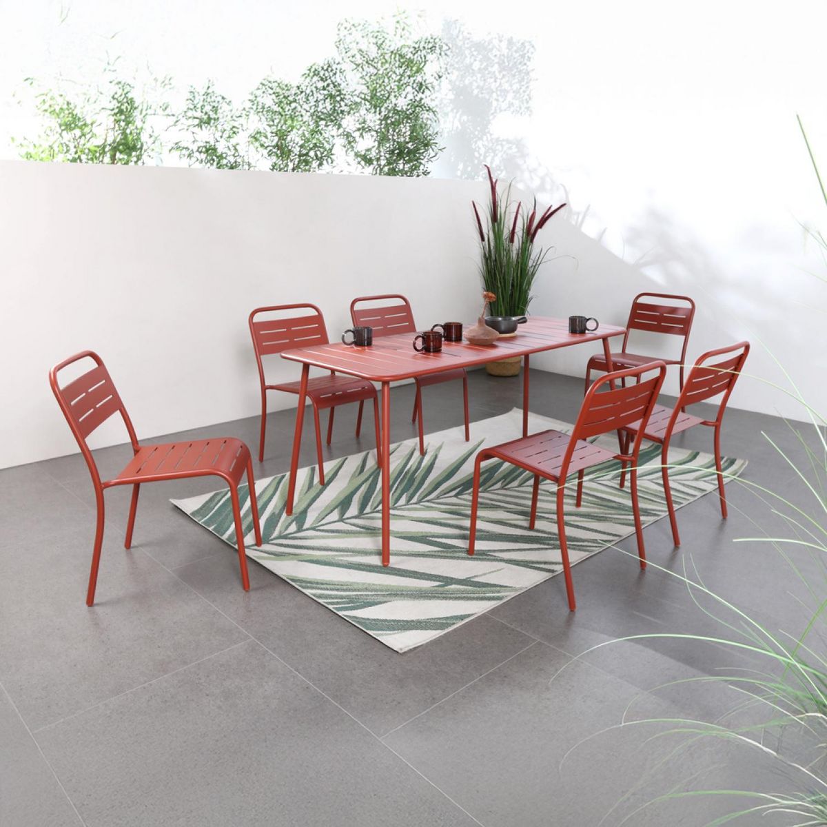 CONCEPT USINE Salon de jardin repas 6 places terracotta BERGAME