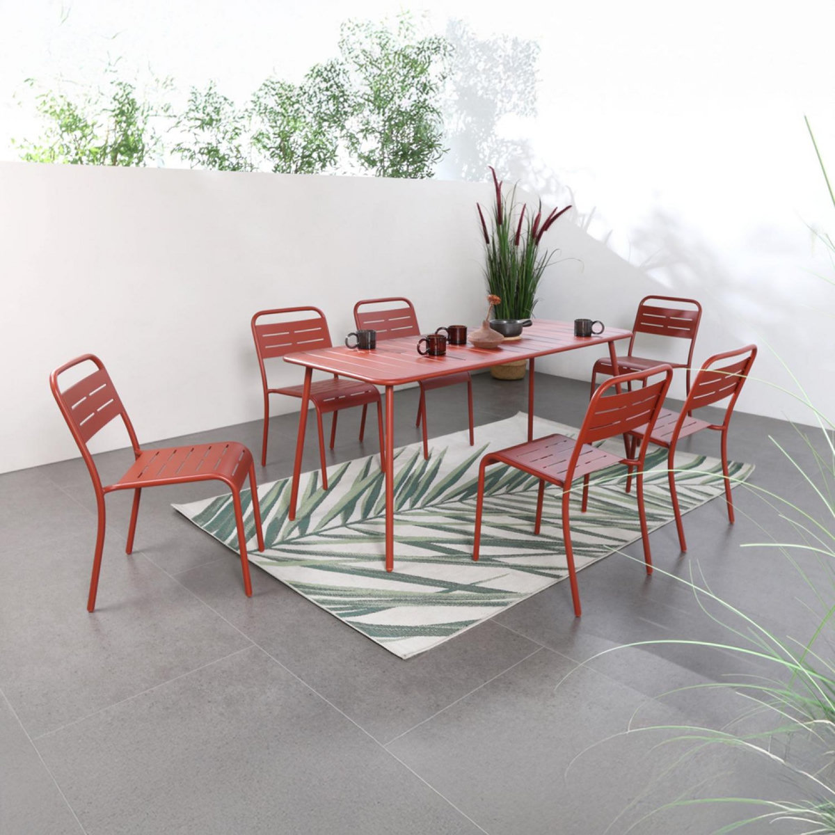 CONCEPT USINE Salon de jardin repas 6 places terracotta BERGAME