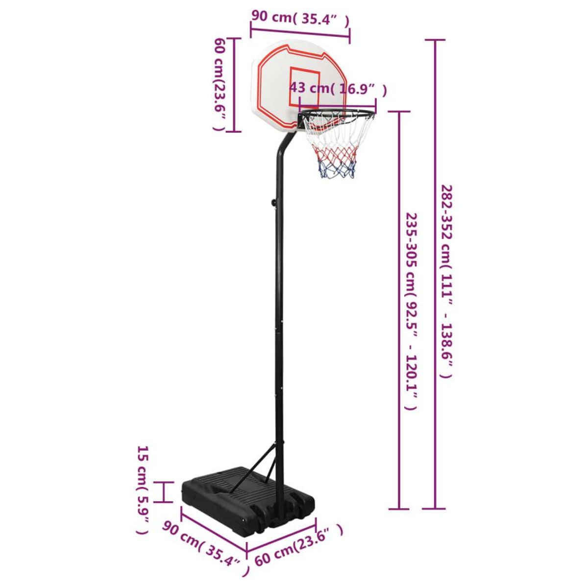 VIDAXL Support de basket-ball Blanc 282-352 cm Polyethylene