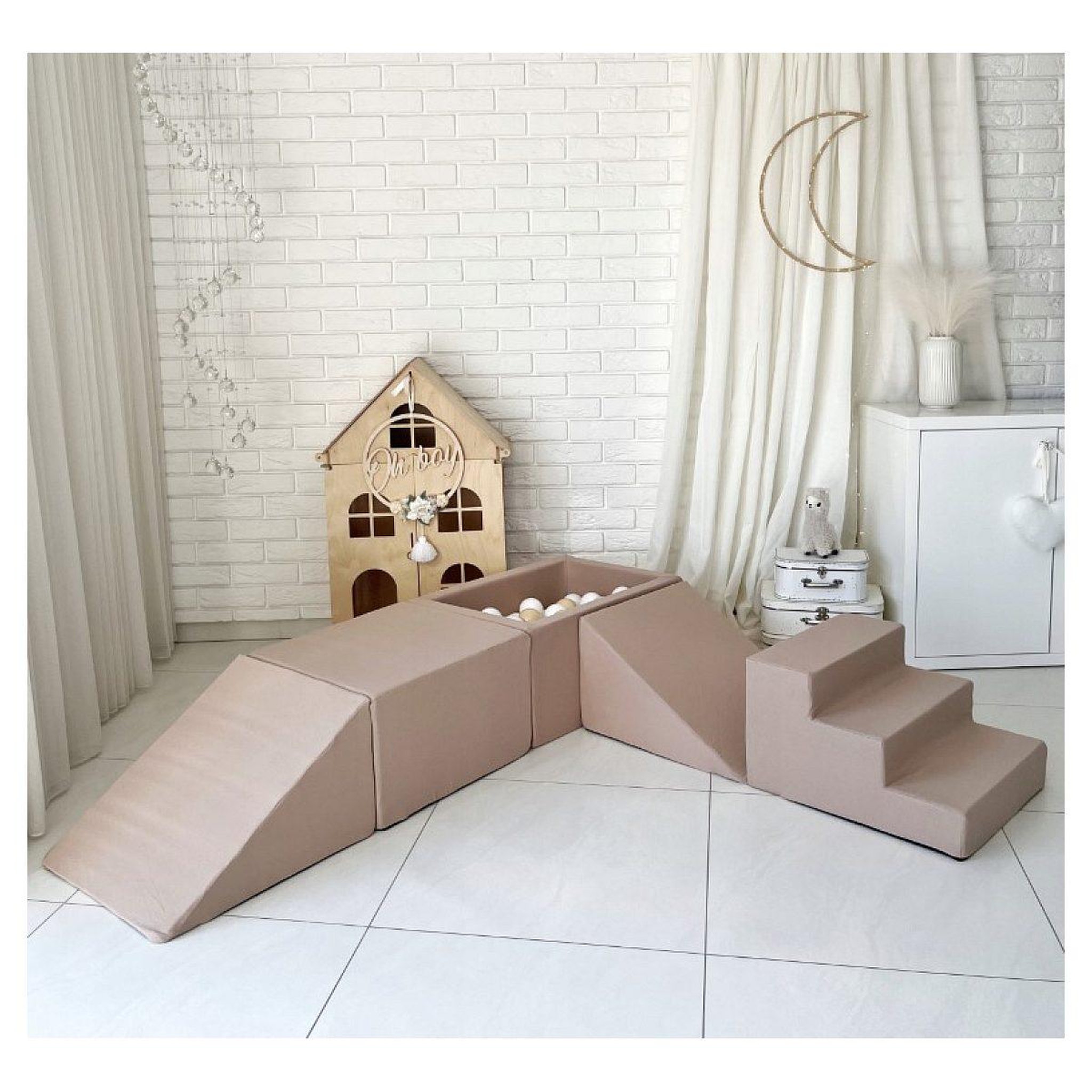 Voir la diapositive 3 : MONIO FOR KIDS Jeu en mousse 5 éléments avec mini piscine à balles beige