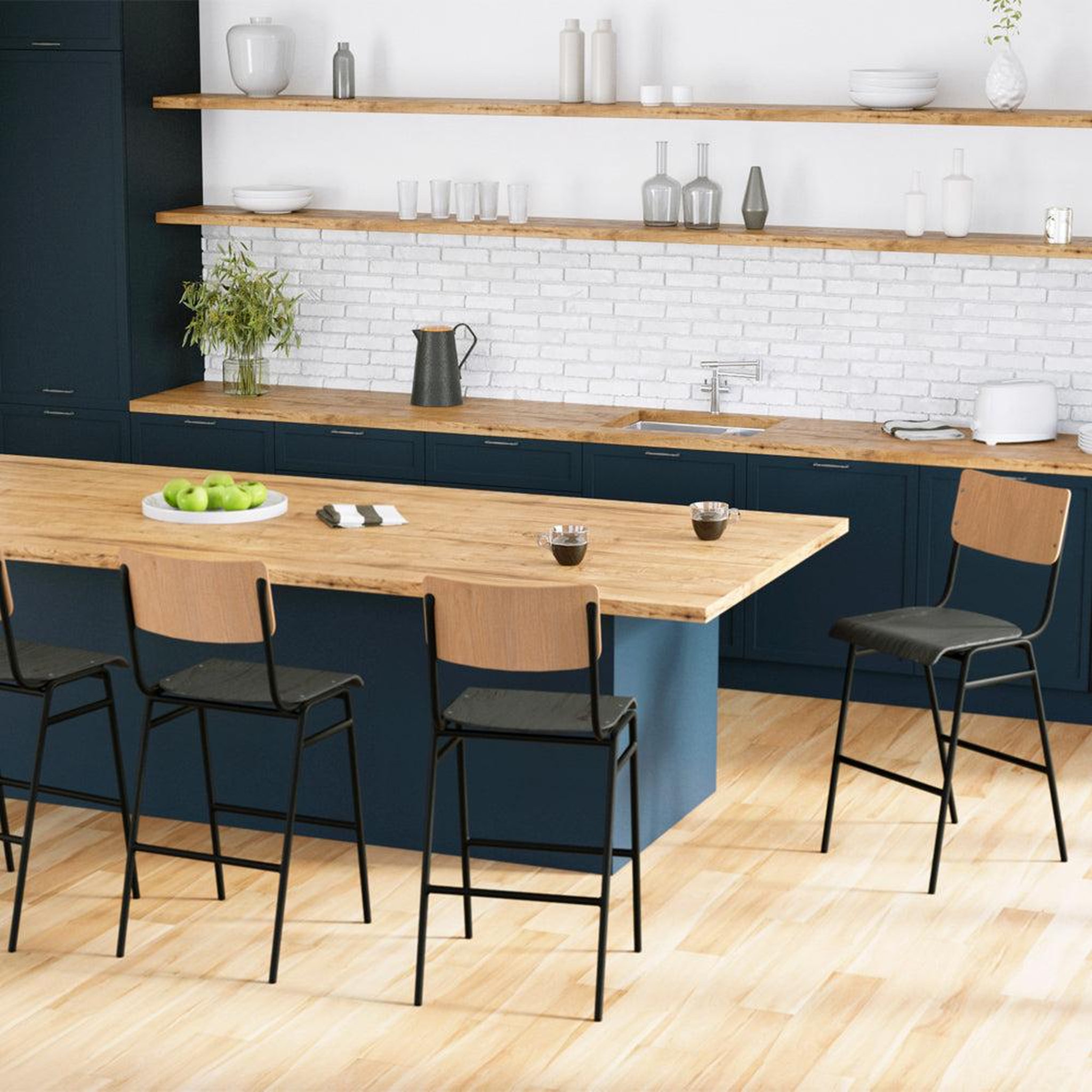 Voir la diapositive 6 : MAISON PAVANE Lot de 2 chaises pour îlot central 66 cm en bois clair et noir-clem
