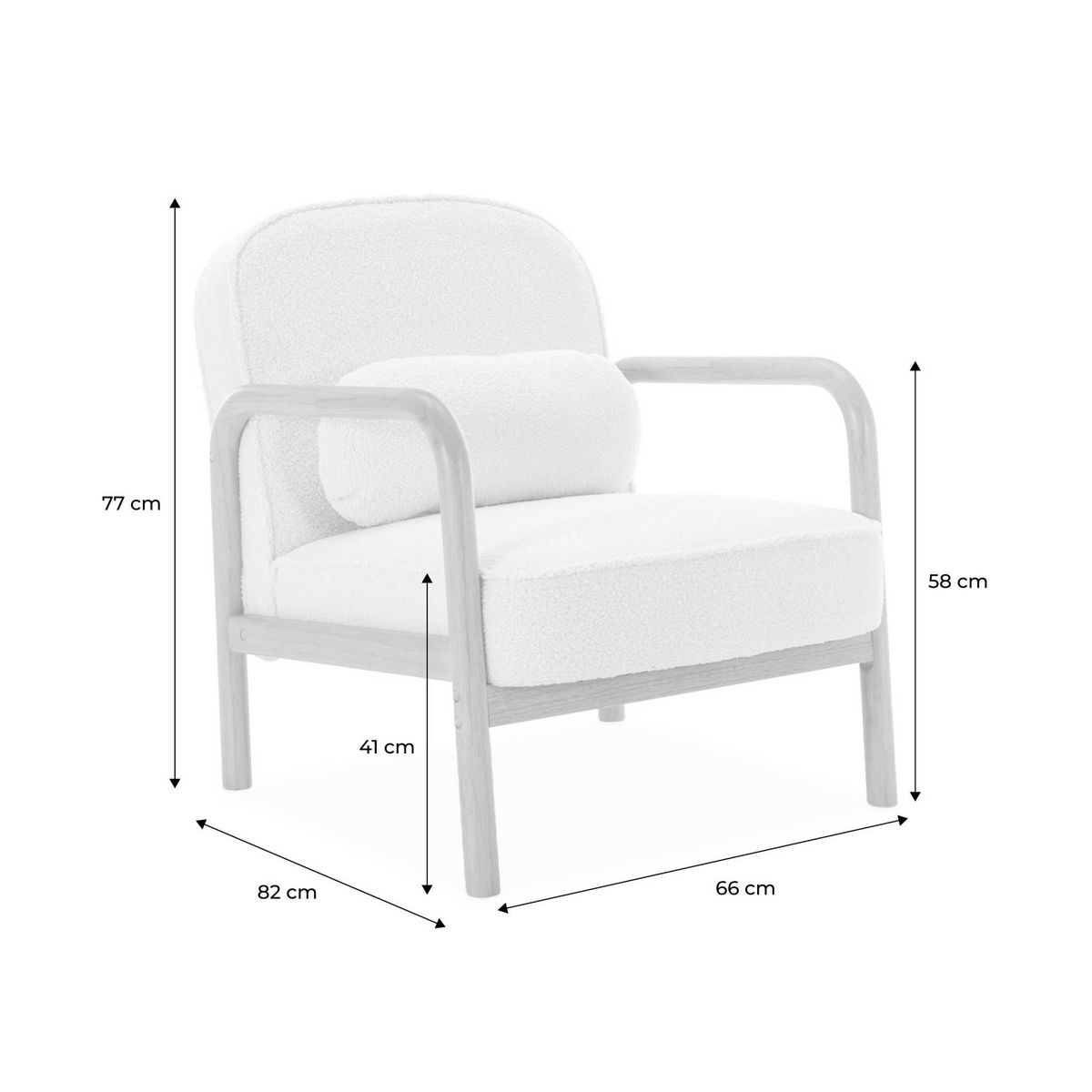 SWEEEK Fauteuil scandinave bois d'hévéa teinté noyer clair et tissu fausse fourrure